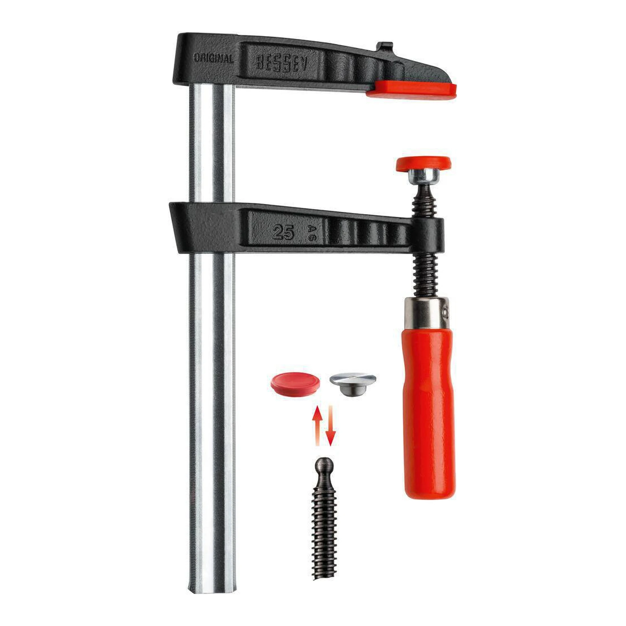 BESSEY | Temperguss-Schraubzwinge | Spannweite 100 mm Ausladung 50 mm | Holzgriff