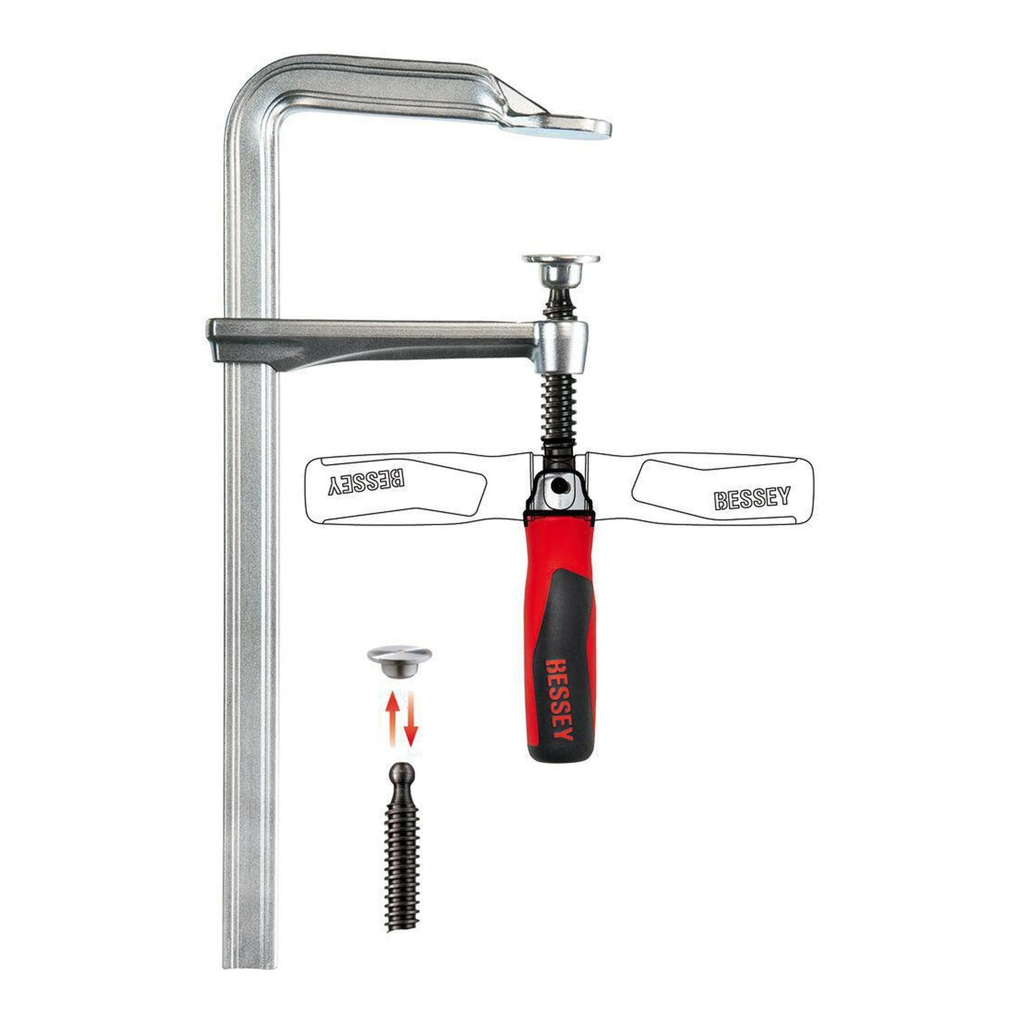 BESSEY | Ganzstahlschraubzwinge | Spannweite 250 mm Ausladung 120 mm | 2-K-Klappgriff
