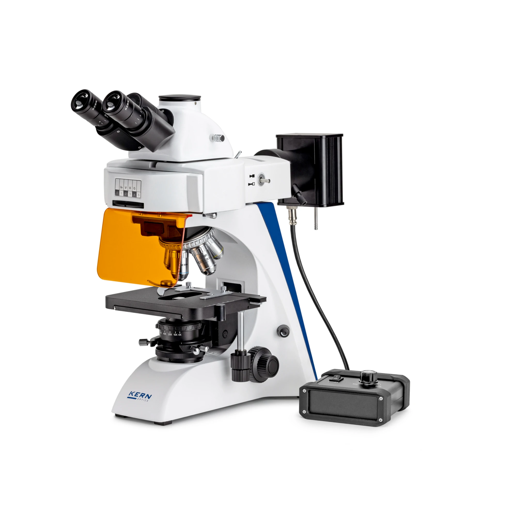 KERN | Fluoreszenzmikroskop OBN 141 (Trinokular | 4x / 10x / 20x / 40x / 100x | 3W LED (Auflicht
Durchlicht))