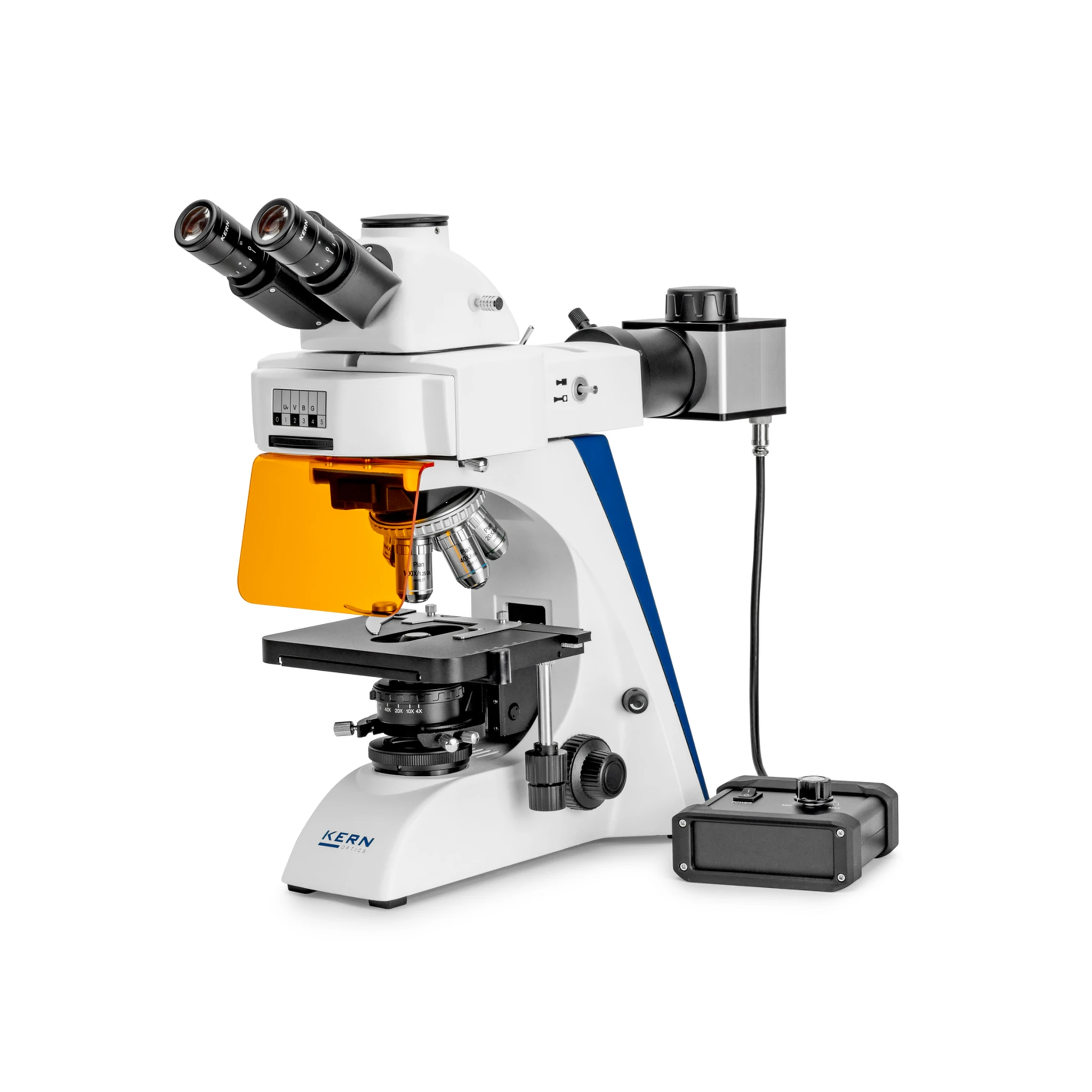 KERN | Fluoreszenzmikroskop OBN 142 (Trinokular | 4x / 10x / 20x / 40x / 100x | 3W LED (Auflicht
Durchlicht))