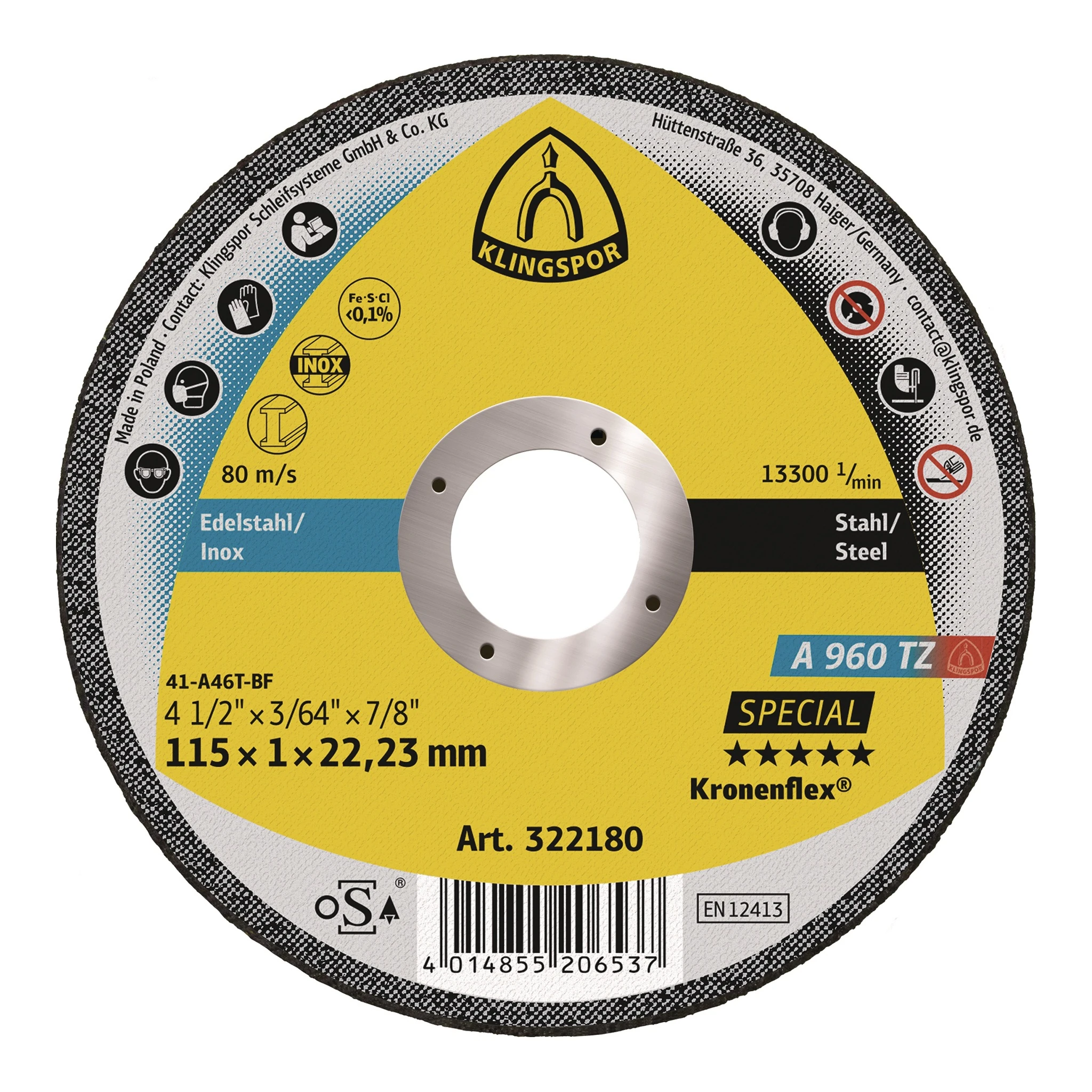 KLINGSPOR | Trennscheibe | D115x1mm gerade | INOX