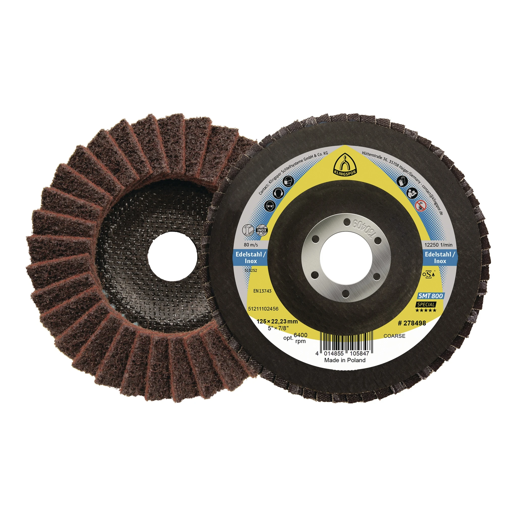 KLINGSPOR | Fächerscheibe | Ø 125 mm Körnung coarse 12° gewölbt | INOX