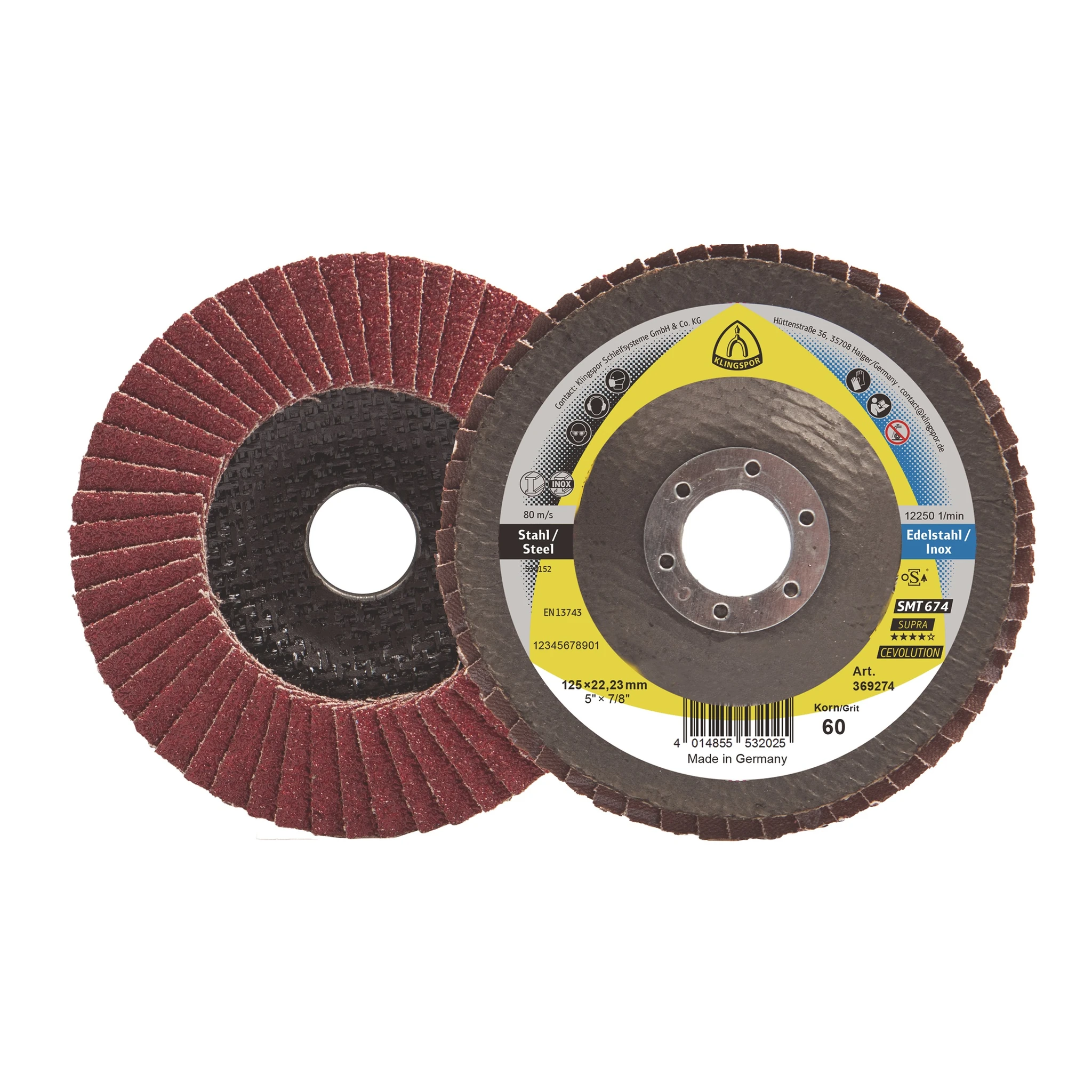KLINGSPOR | Fächerscheibe | Ø 125 mm Körnung 40 mm gerade | Stahl