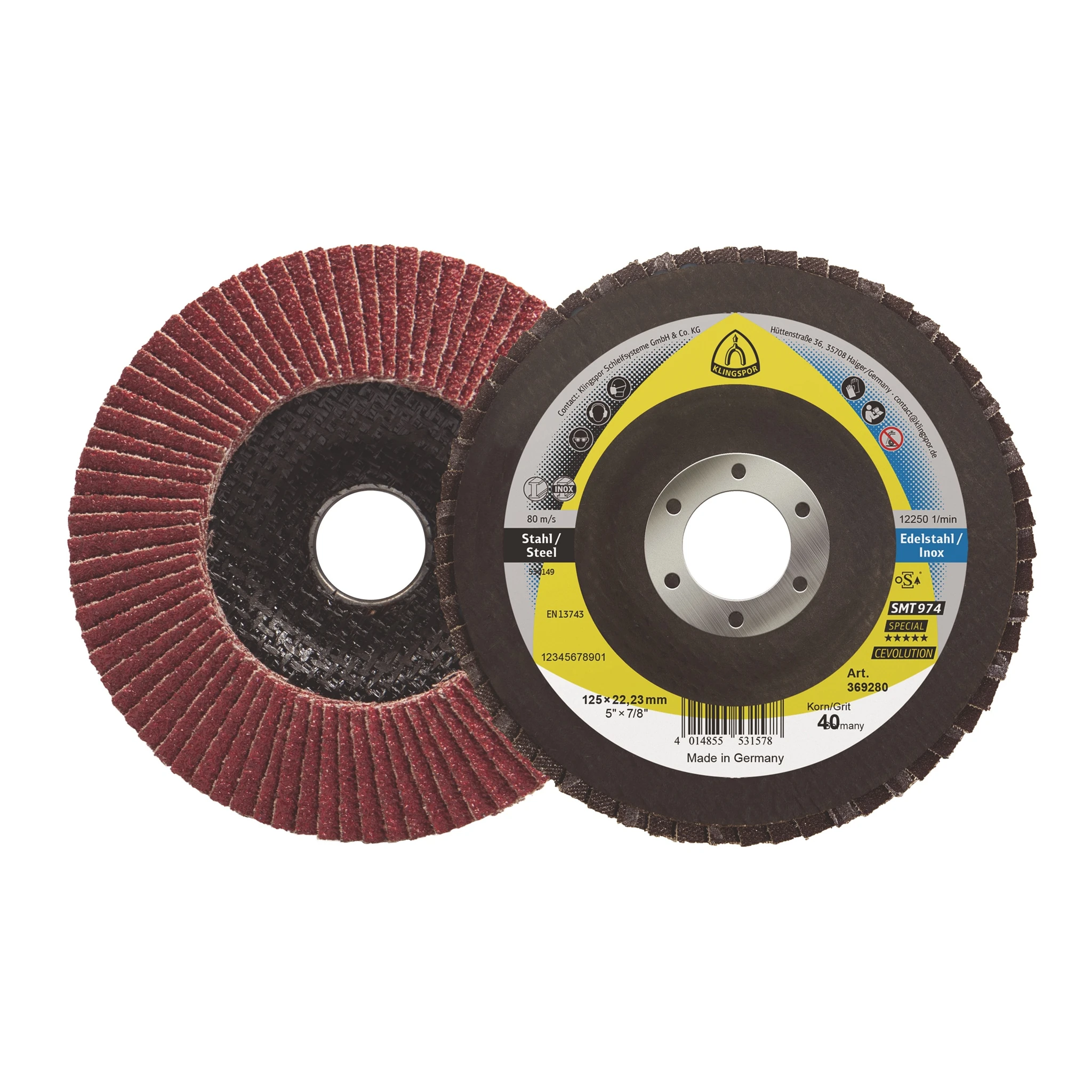 KLINGSPOR | Fächerscheibe | Ø 125 mm Körnung 40 mm gewölbt | Stahl