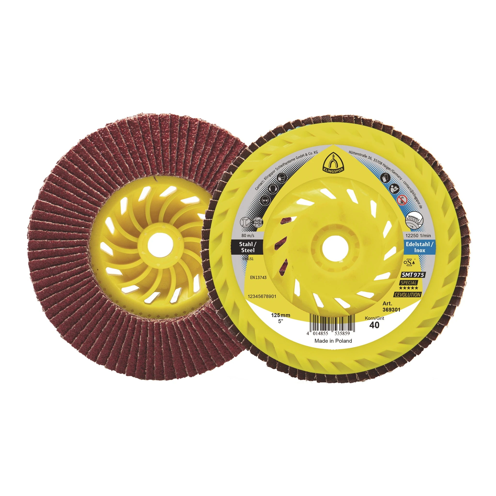 KLINGSPOR | Fächerscheibe | Ø 125 mm Körnung 40 mm gewölbt 6° | Stahl