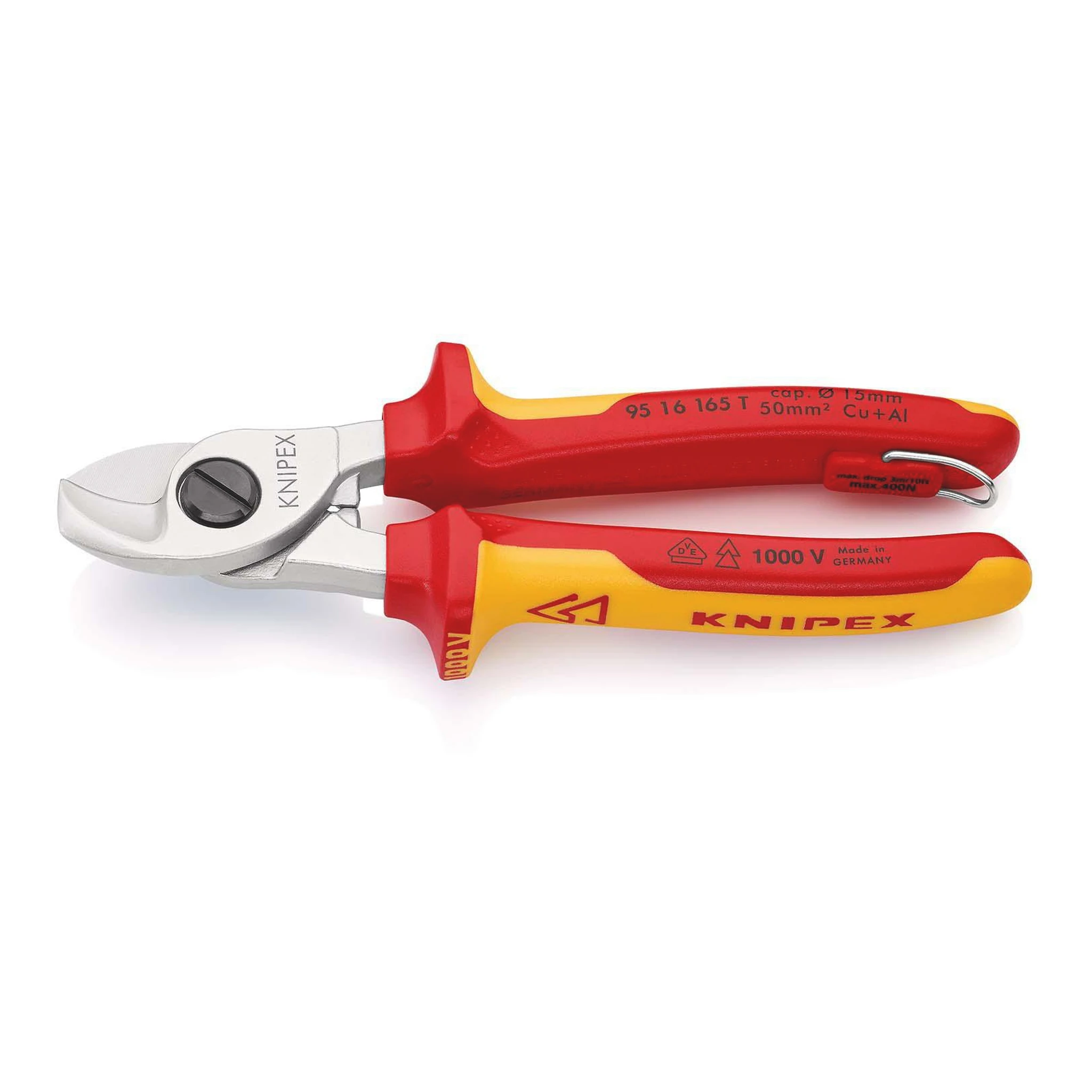 KNIPEX | Kabelschere | Länge 165 mm | Kopf verchromt VDE mit Befestigungsöse
