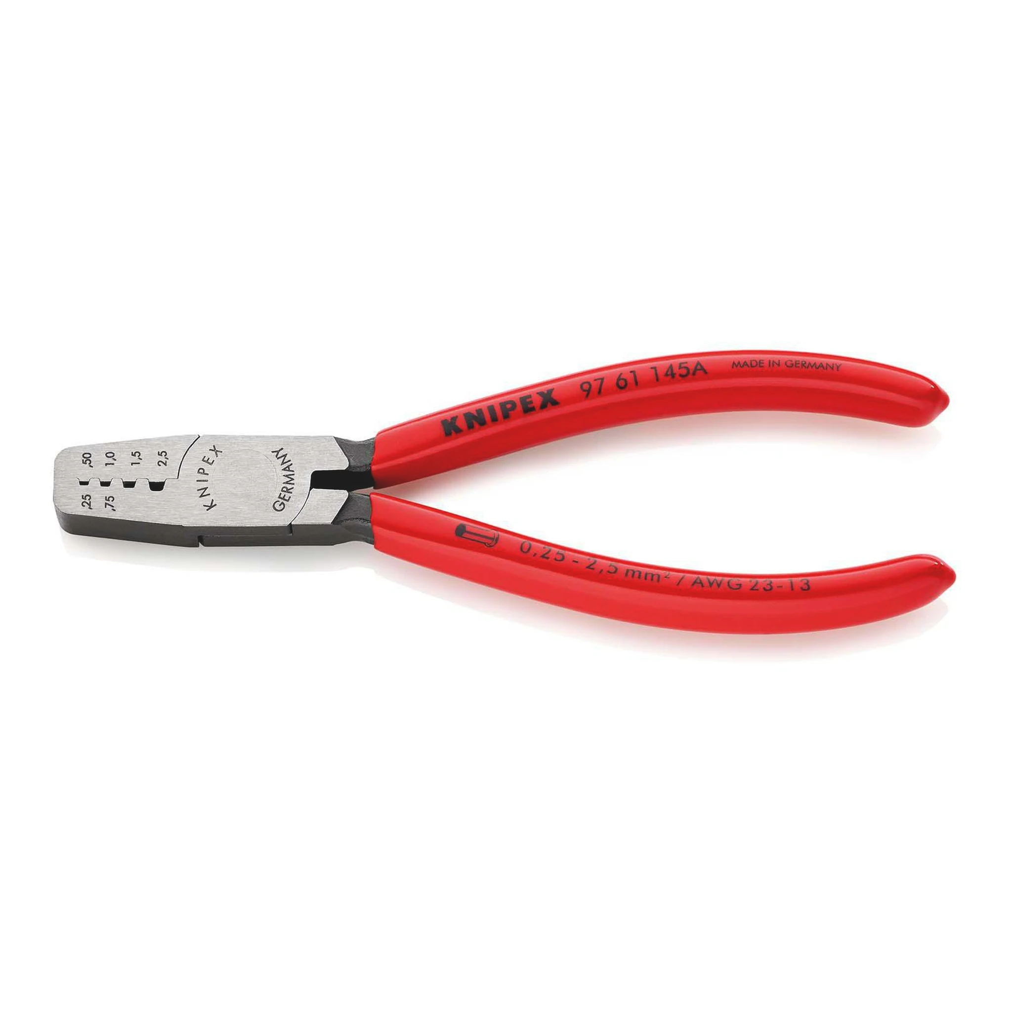 KNIPEX | Aderendhülsenzange | Gesamtlänge 145 mm | 0,25 - 2,5 (AWG 23 - 13) mm² poliert