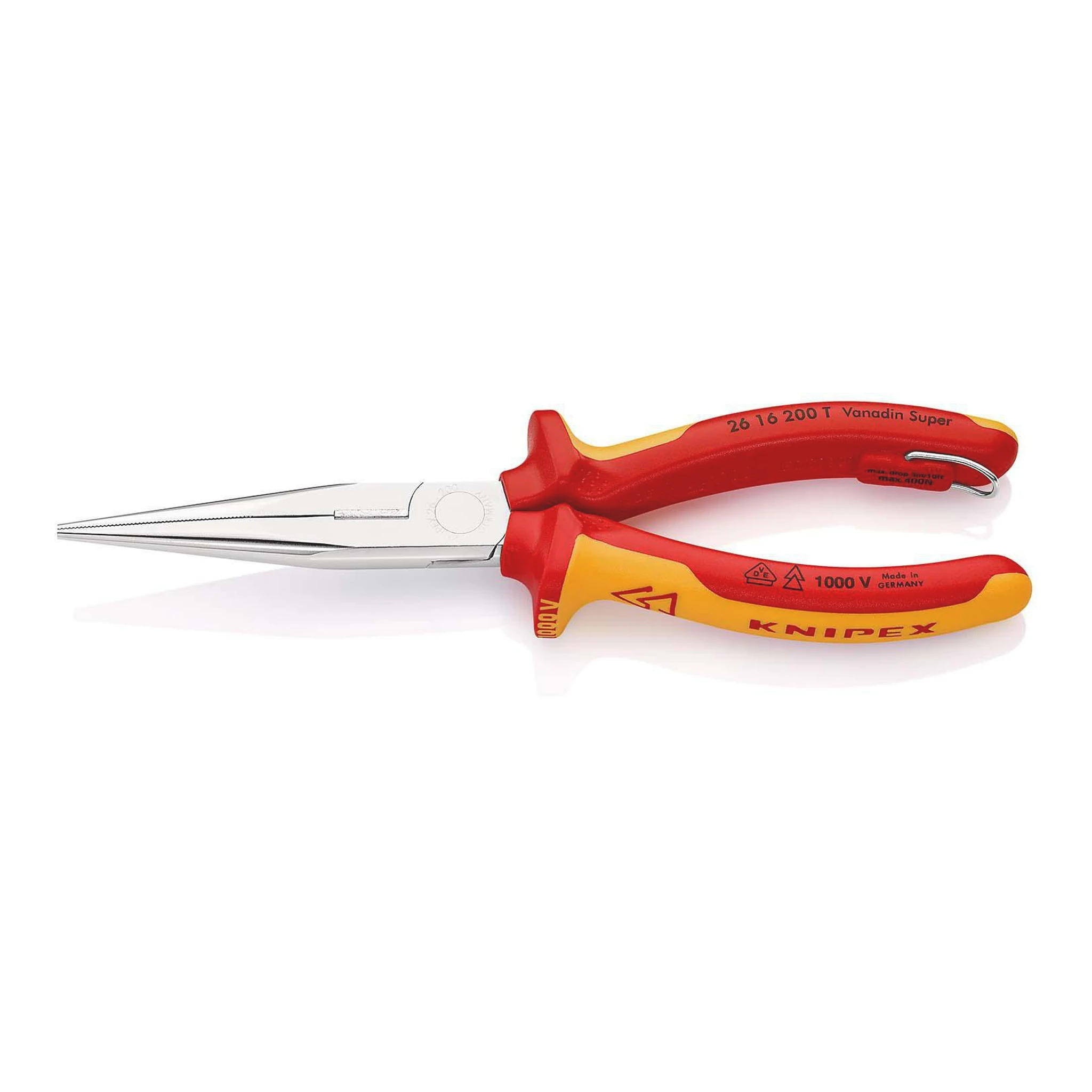 KNIPEX | Flachrundzange | Länge 200 mm | gerade VDE mit Befestigungsöse