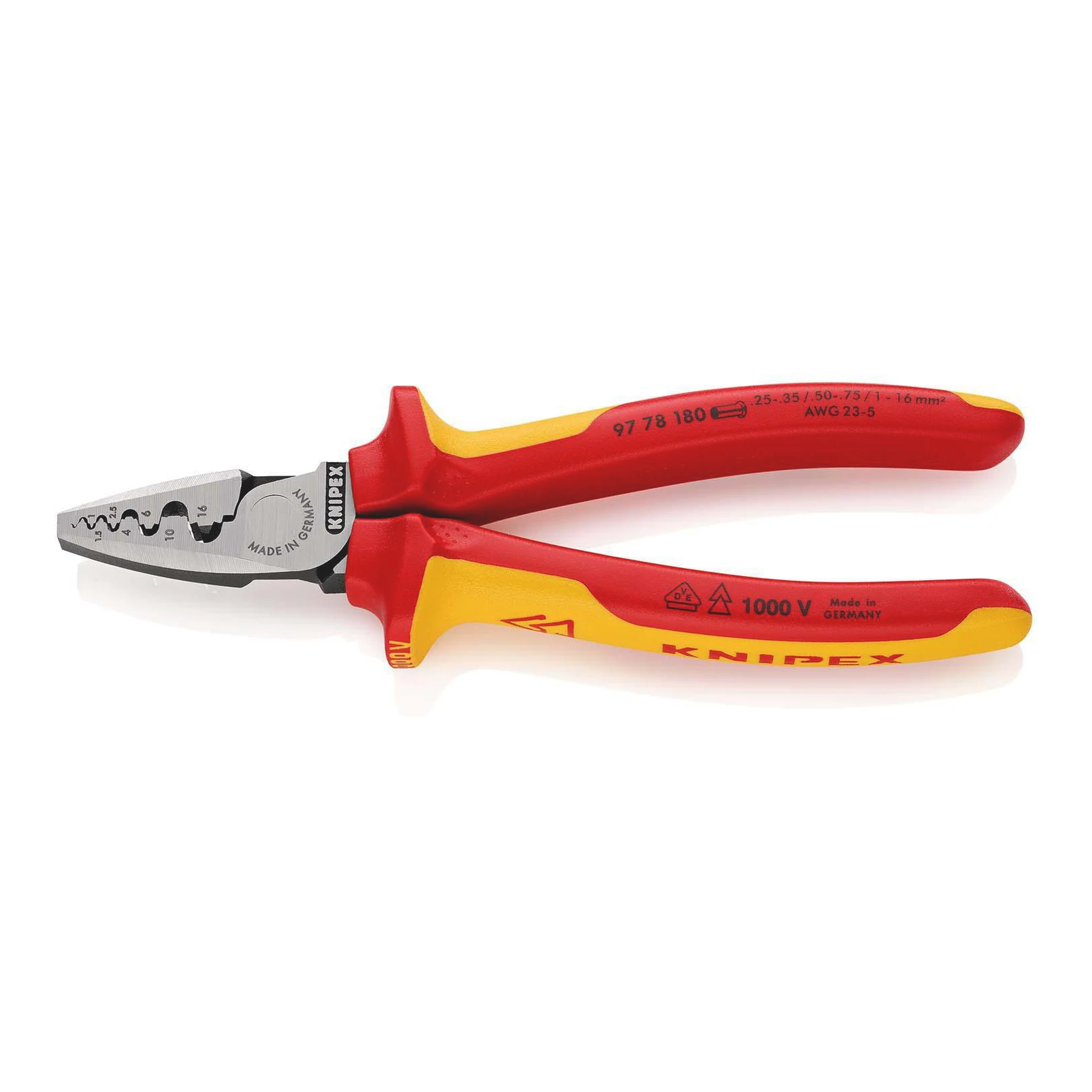 KNIPEX | Aderendhülsenzange | Gesamtlänge 180 mm | 0,25 - 16,0 (AWG 23 - 5) mm² poliert