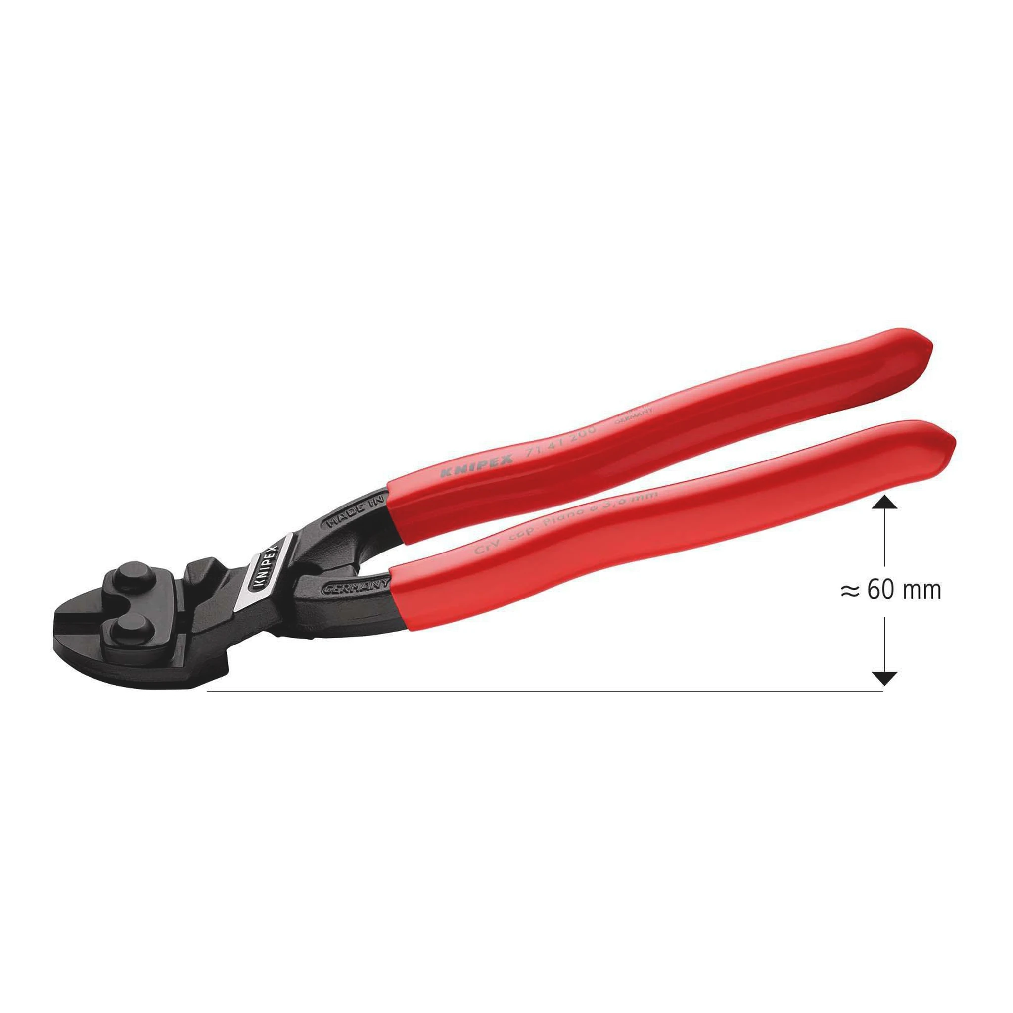 KNIPEX | Kompaktbolzenschneider | Länge 200 mm Kunststoffüberzug | 20 ° 3,6 mm mit Aussparung