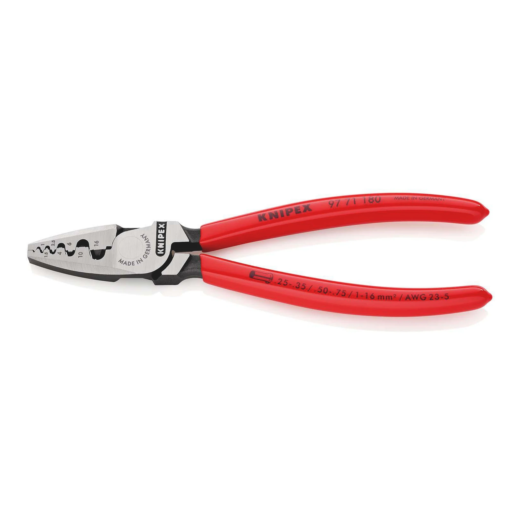 KNIPEX | Aderendhülsenzange | Gesamtlänge 180 mm | 0,25 - 16,0 (AWG 23 - 5) mm² poliert