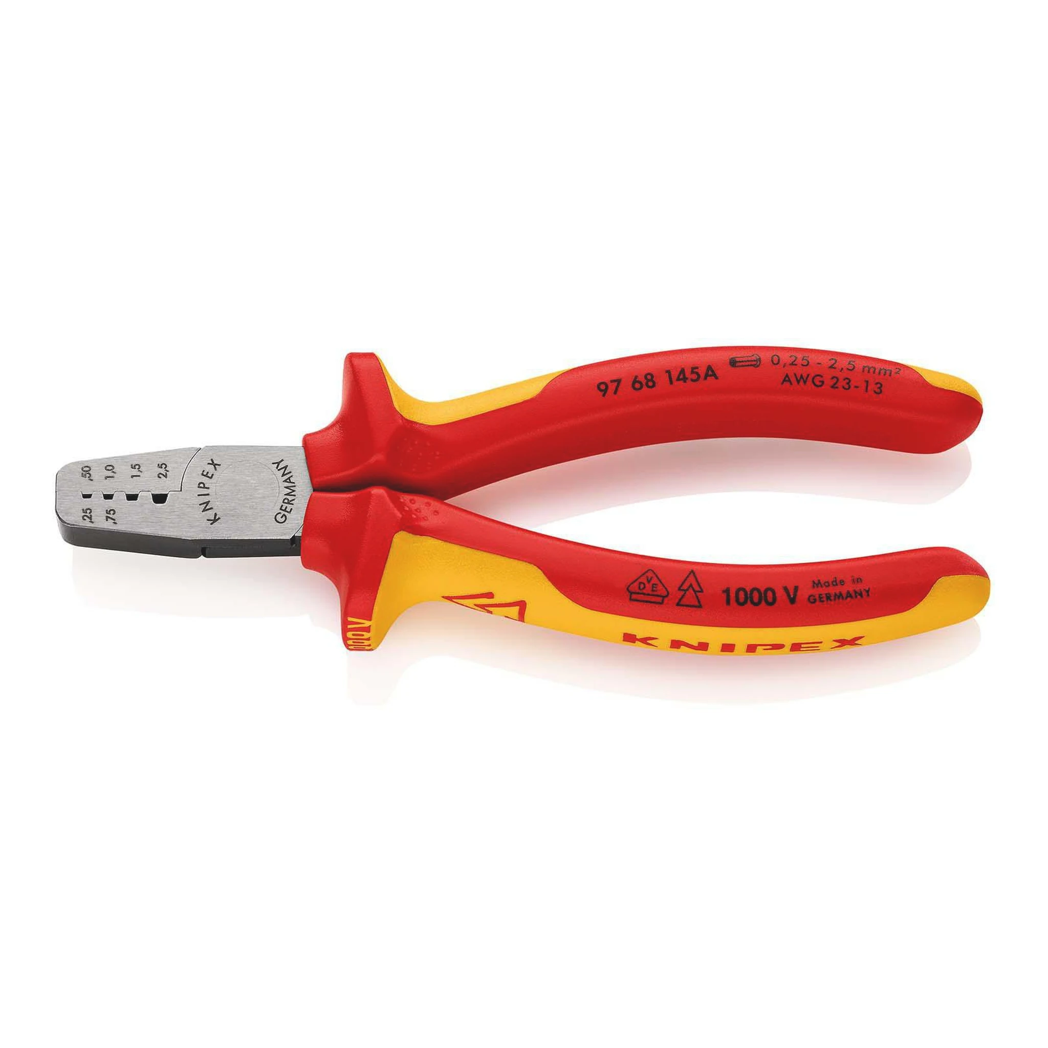 KNIPEX | Aderendhülsenzange | Gesamtlänge 145 mm | 0,25 - 2,5 (AWG 23 - 13) mm² poliert