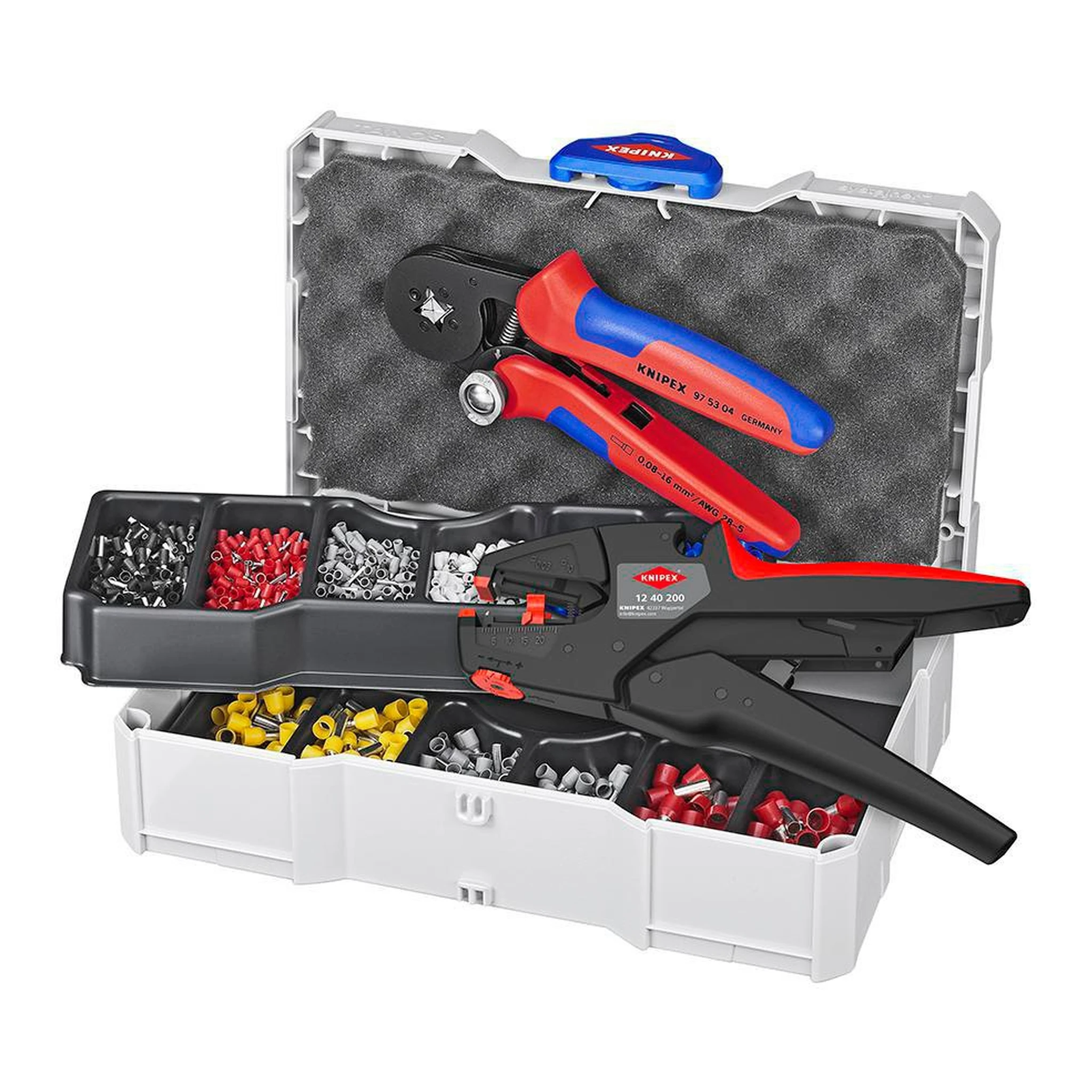 KNIPEX | Aderendhülsensortiment | 1252 teilig 0,50 - 10,00 mm² | Aderendhülsen-Autom.-Abisolierzange