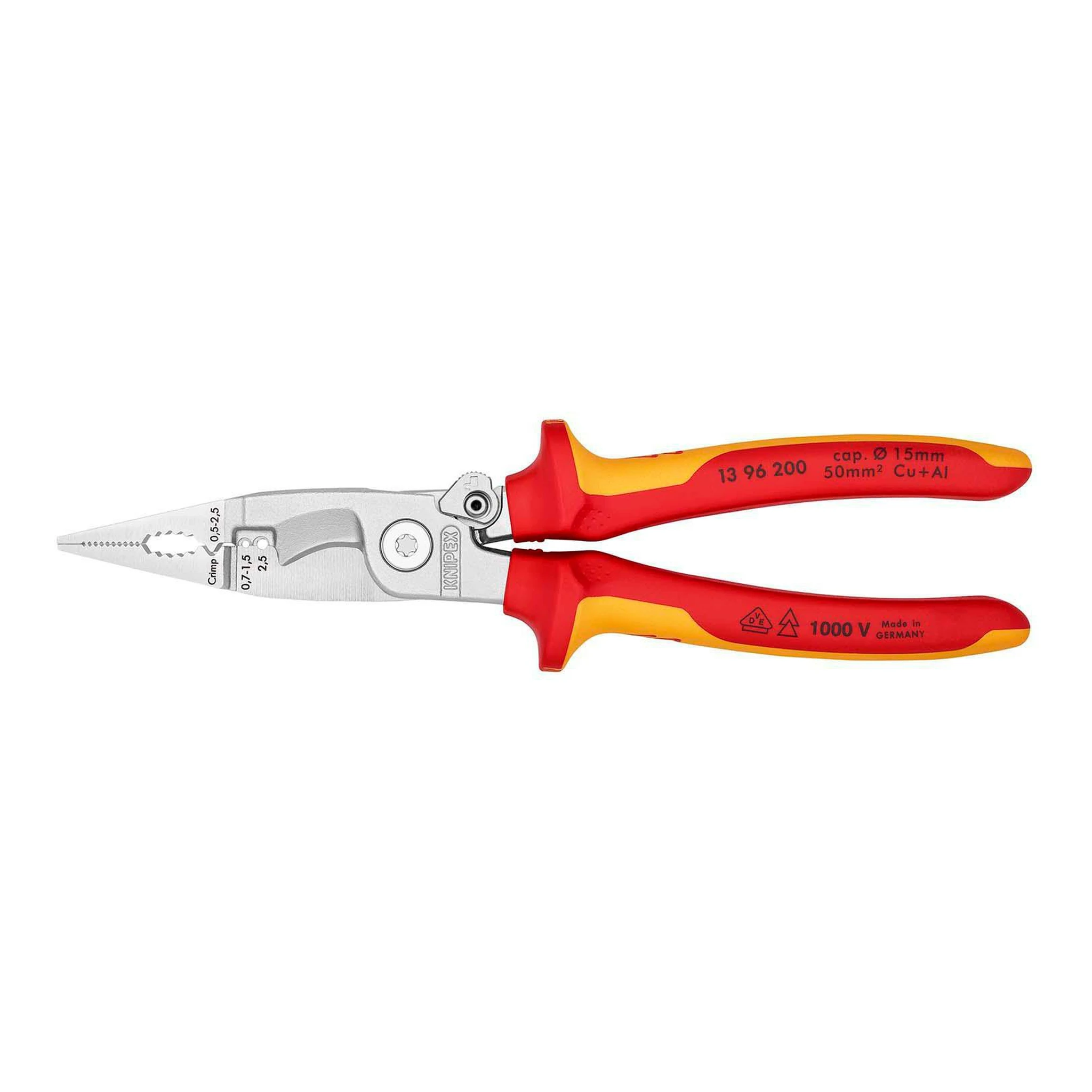 KNIPEX | Elektroinstallationszange | Länge 200 mm VDE | verchromt Mehrkomponenten-Hüllen
