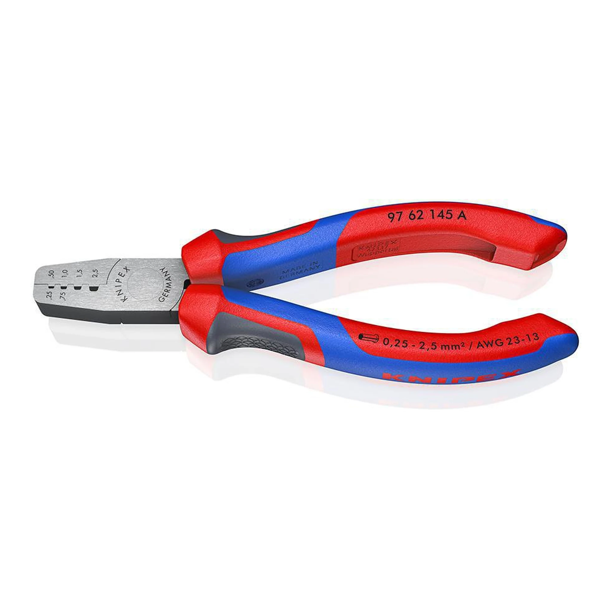 KNIPEX | Aderendhülsenzange | Gesamtlänge 145 mm | 0,25 - 2,5 (AWG 23 - 13) mm² poliert