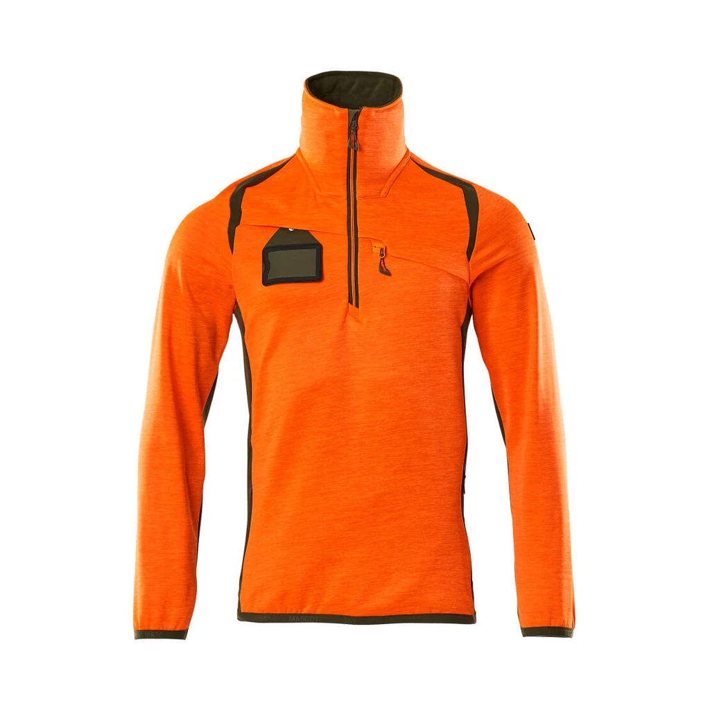 MASCOT® | Fleecepullover mit kurzem Reißverschluss ACCELERATE SAFE | 5XL | Hi-vis Orange/Moosgrün