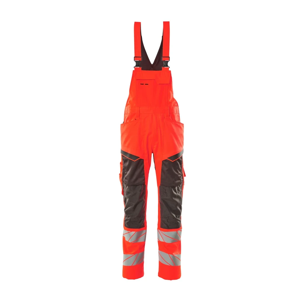 MASCOT® | Latzhose mit Knietaschen ACCELERATE SAFE | 90C54 | Hi-vis Rot/Dunkelanthrazit