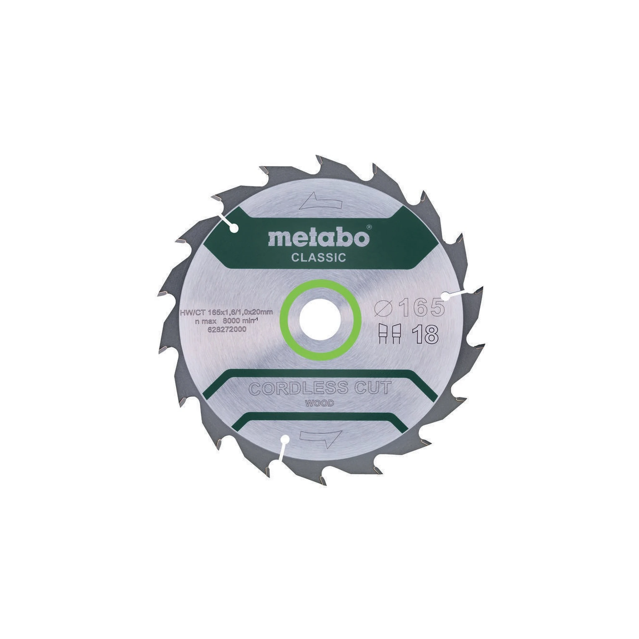 METABO | Kreissägeblatt | Außen-Ø 165 mm Zähnezahl 18 | Bohrung 20 mm Schnittbreite 1,6 mm