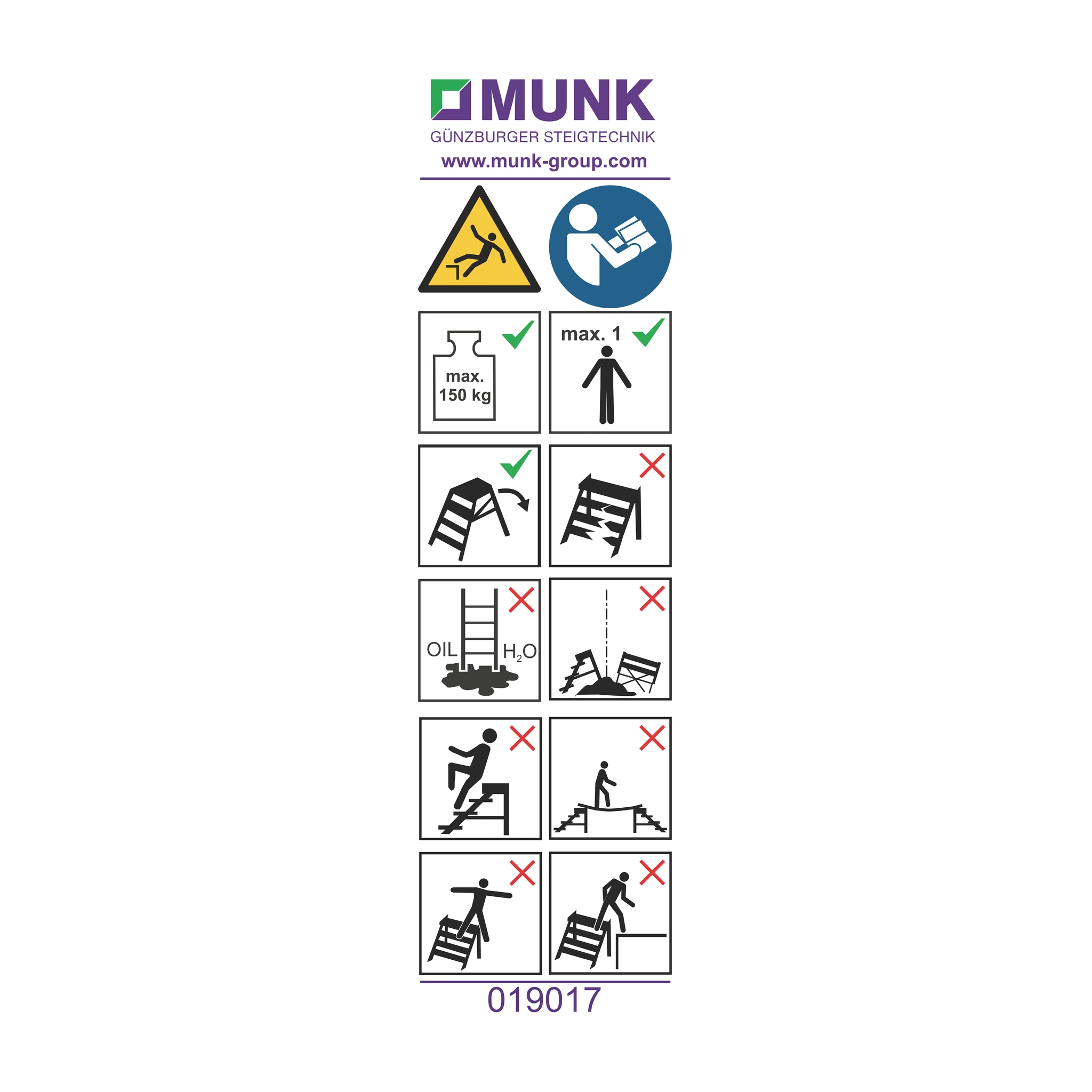 MUNK | Hinweis-Aufkleber für Tritte/Podeste ohne Haltevorrichtung Aufkleber 19017