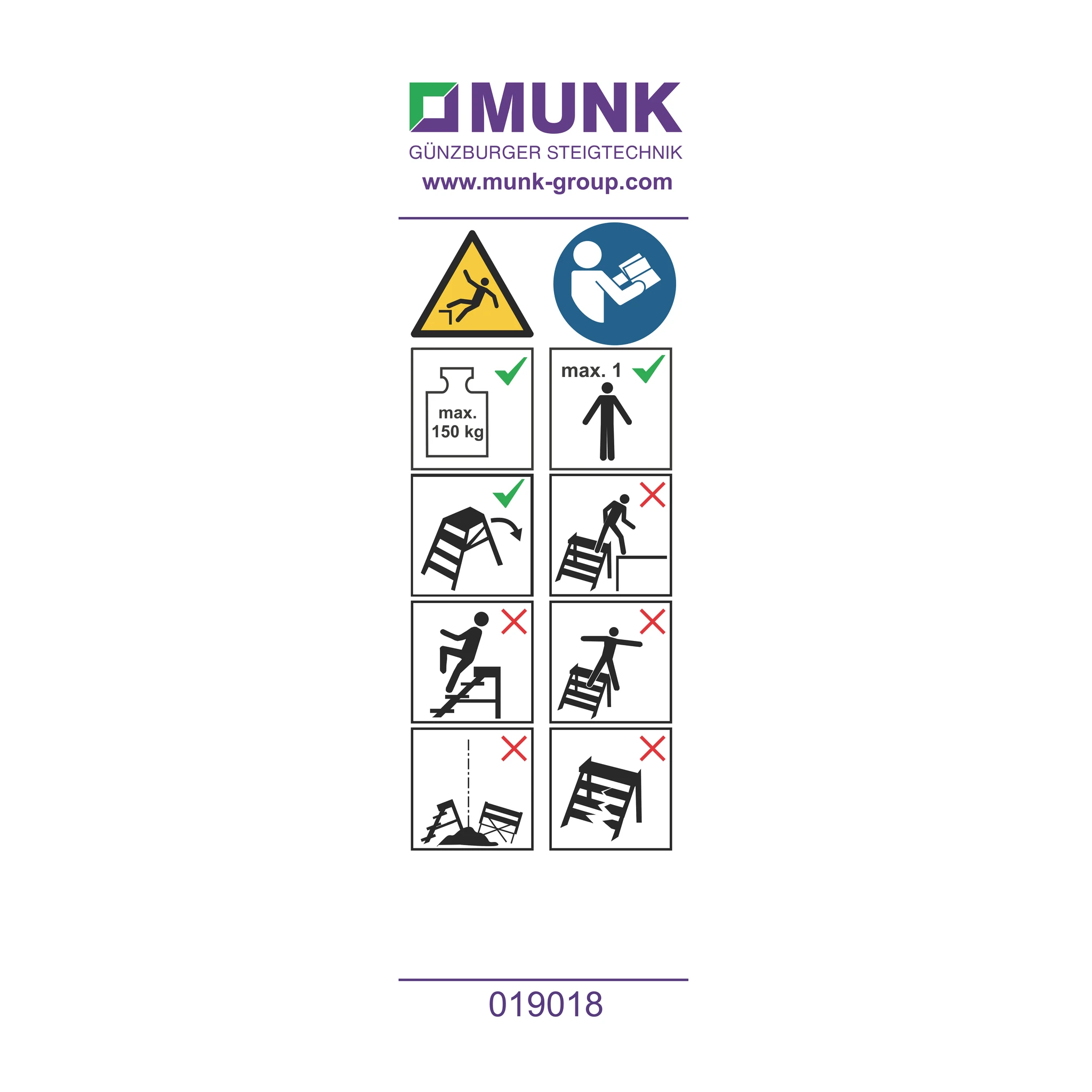 MUNK | Hinweis-Aufkleber für Tritte/Podeste mit Haltevorrichtung Aufkleber 19018