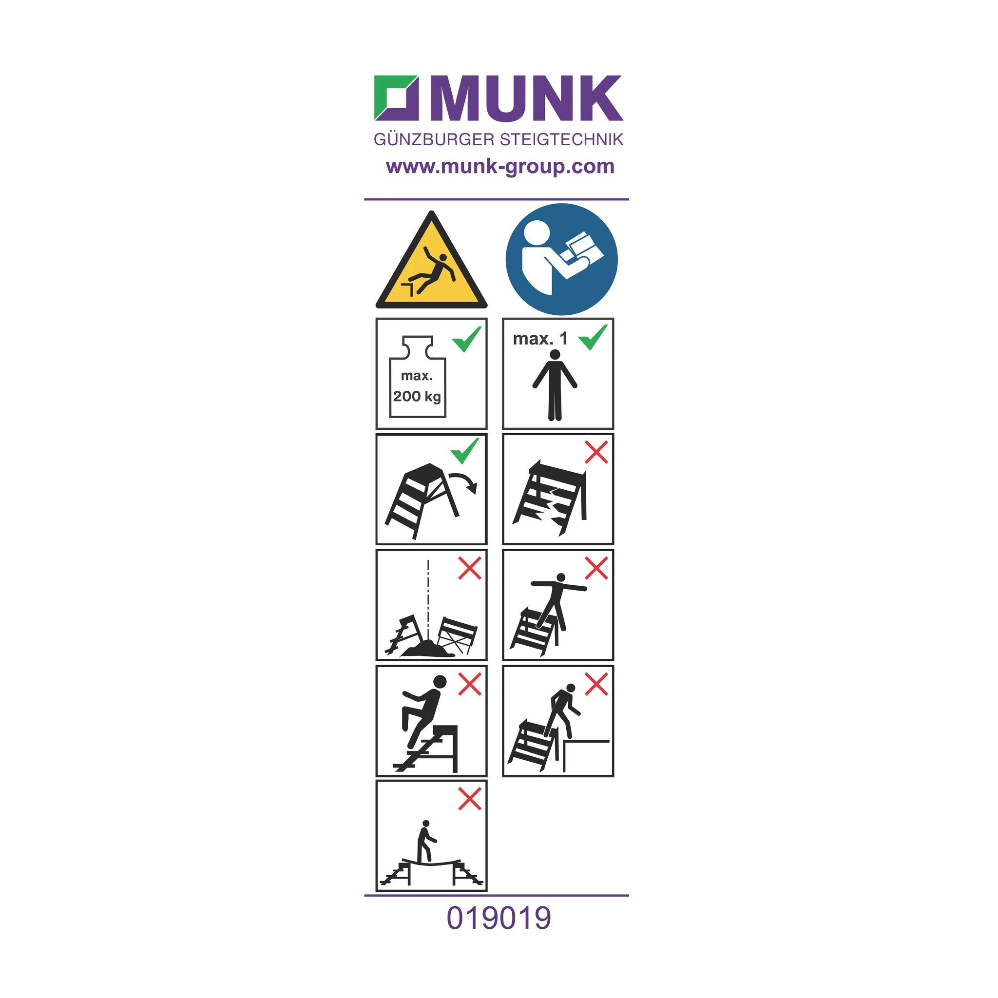 MUNK | Hinweis-Aufkleber für Arbeitspodest 200 kg Aufkleber 19019