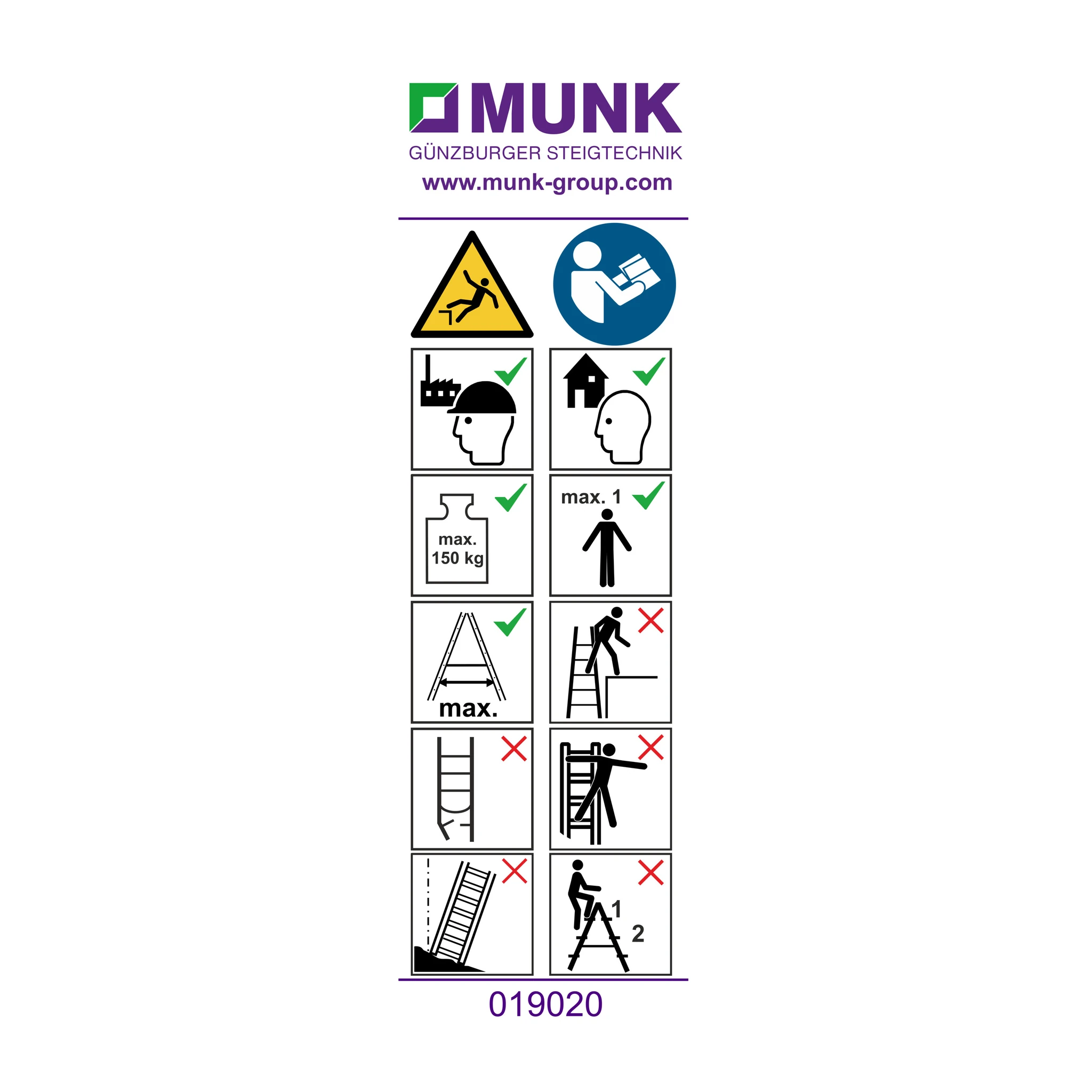 MUNK | Hinweis-Aufkleber für Stehleitern beidseitig begehbar Aufkleber 19020