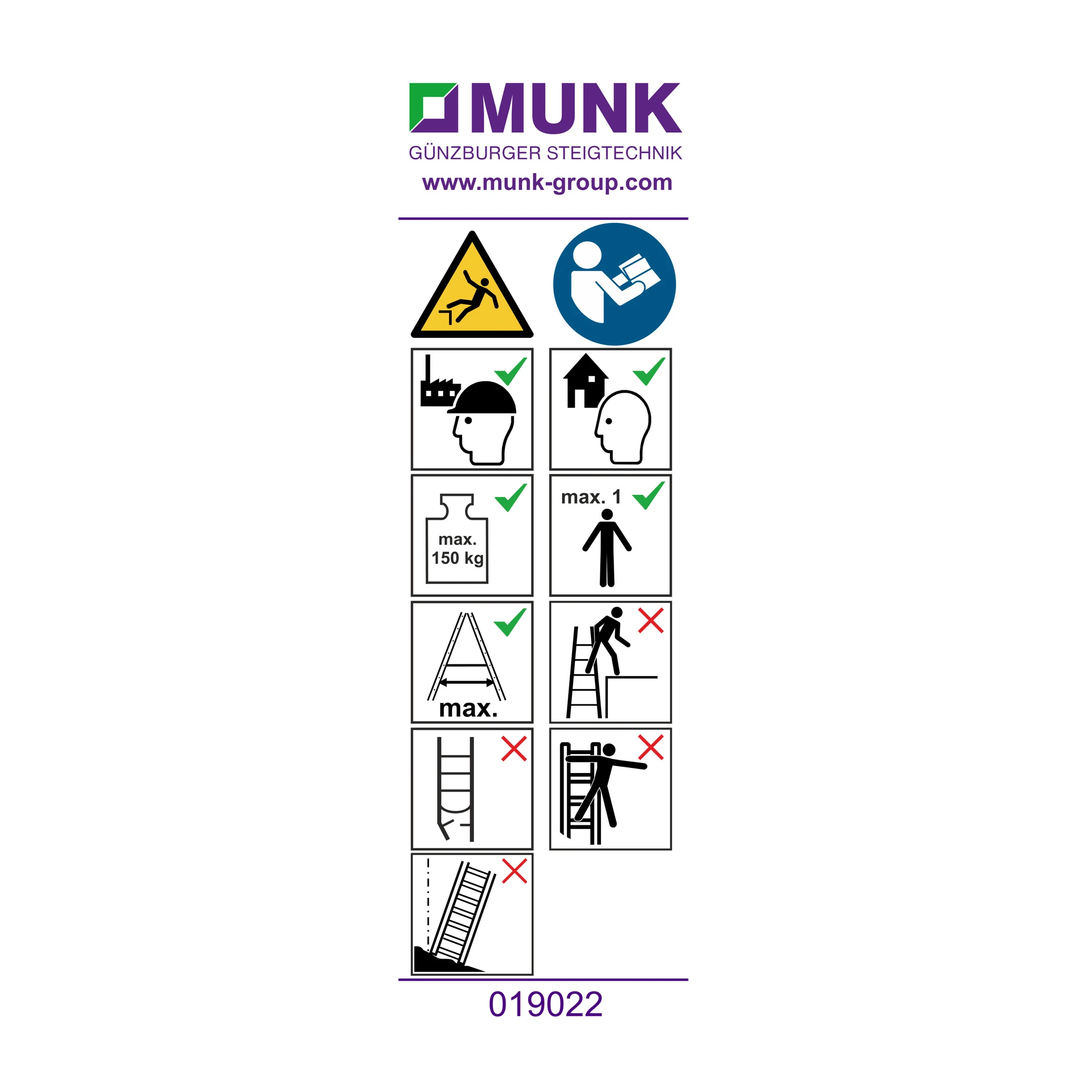 MUNK | Hinweis-Aufkleber für Stehleiter einseitig begehbar Aufkleber 19022