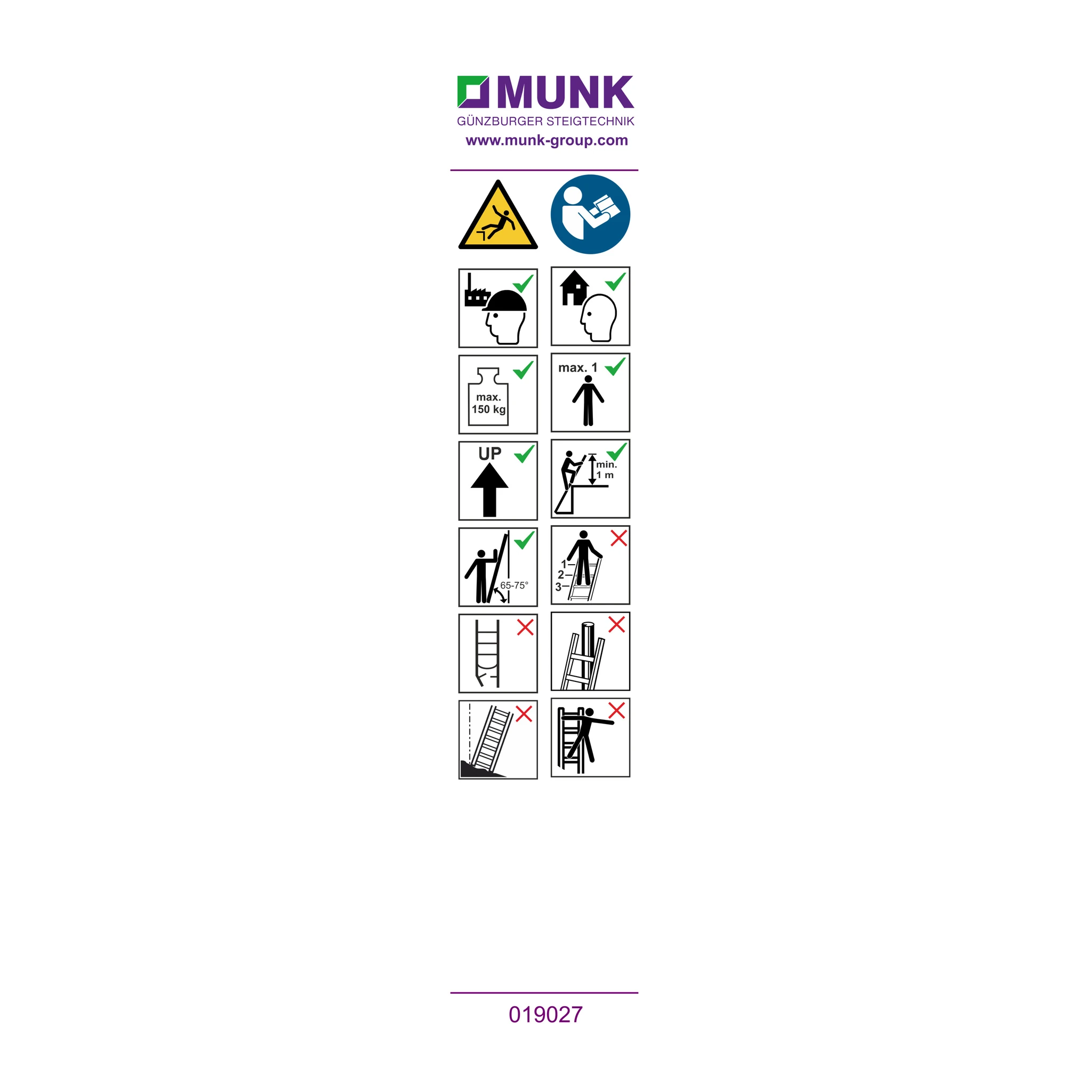 MUNK | Hinweis-Aufkleber für Plattformleitern Plattformhöhe < 2,50 m Aufkleber 19088