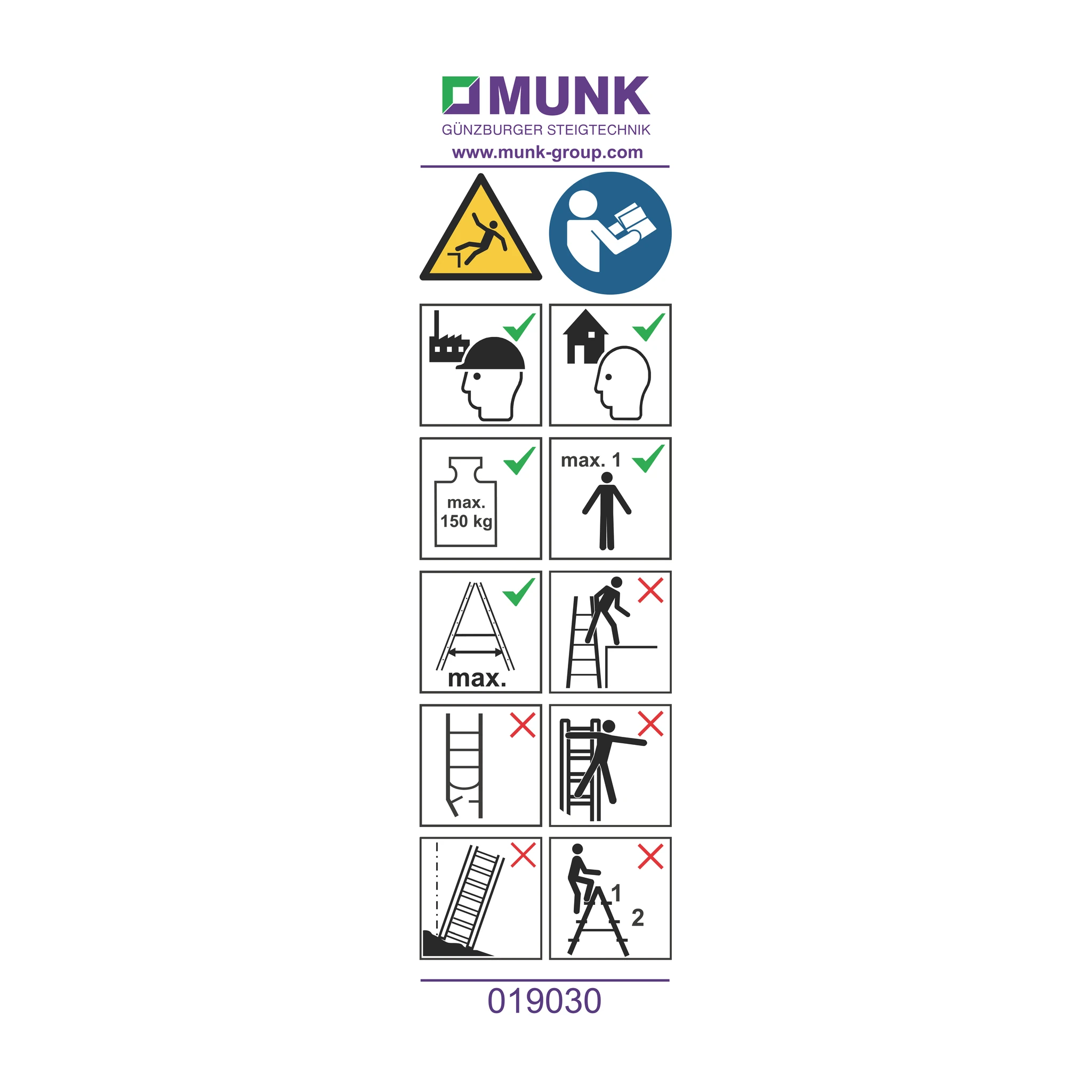 MUNK | Hinweis-Aufkleber für ML-Stehleitern beidseitig begehbar Aufkleber 19030