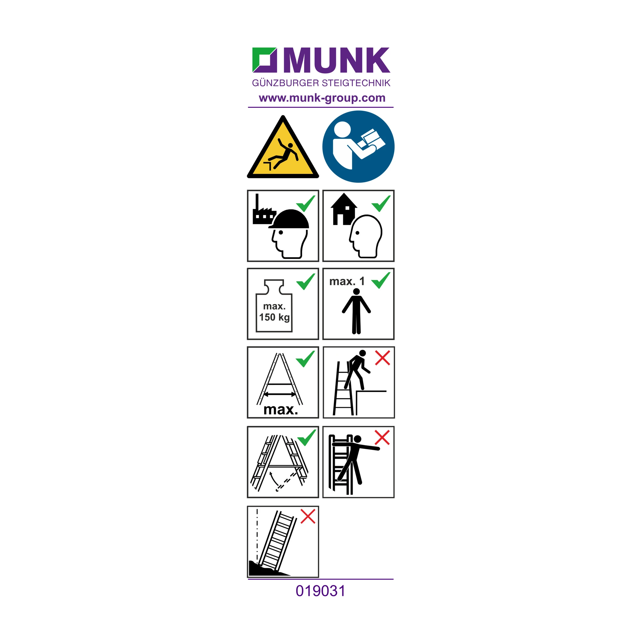 MUNK | Hinweis-Aufkleber für ML-Stehleitern einseitig begehbar Aufkleber 19031