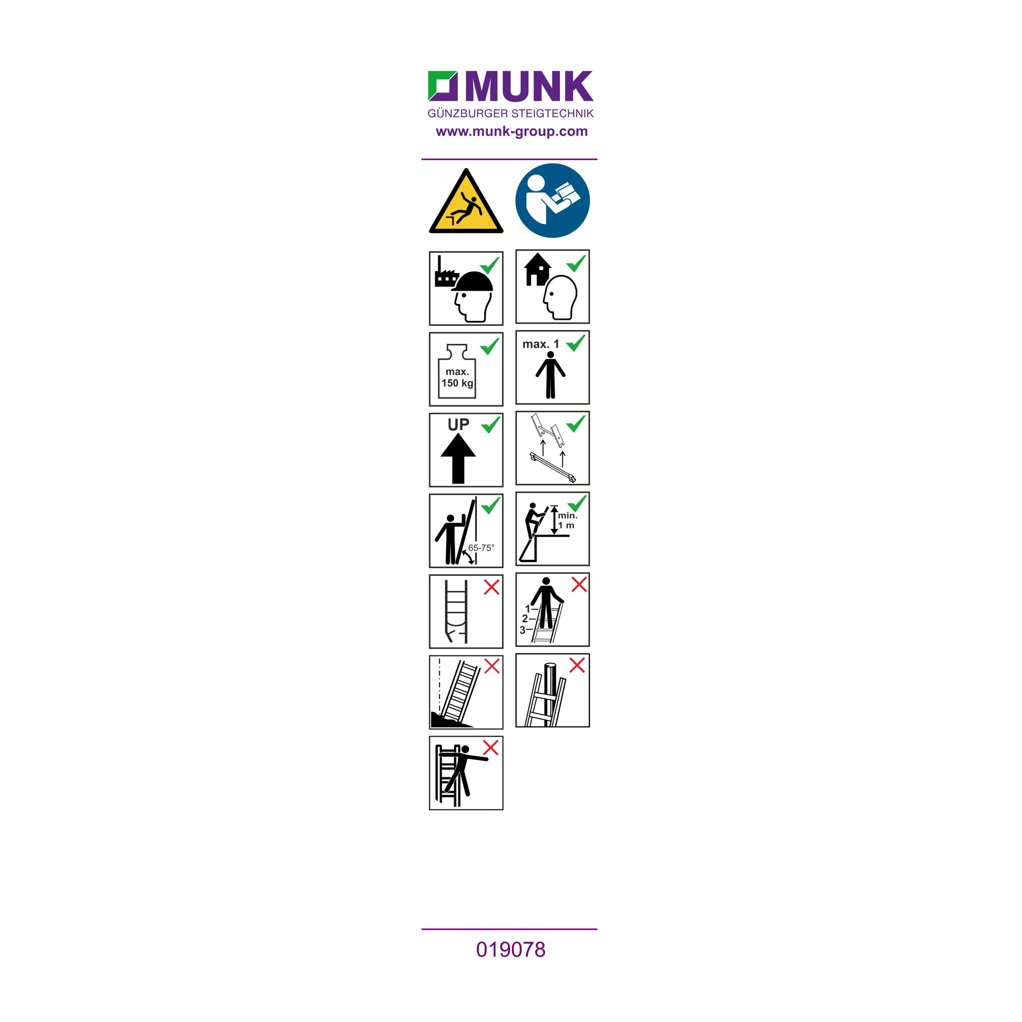 MUNK | Hinweis-Aufkleber für Sprossen-Anlegeleiter über 3 m (Traverse) Aufkleber 19078