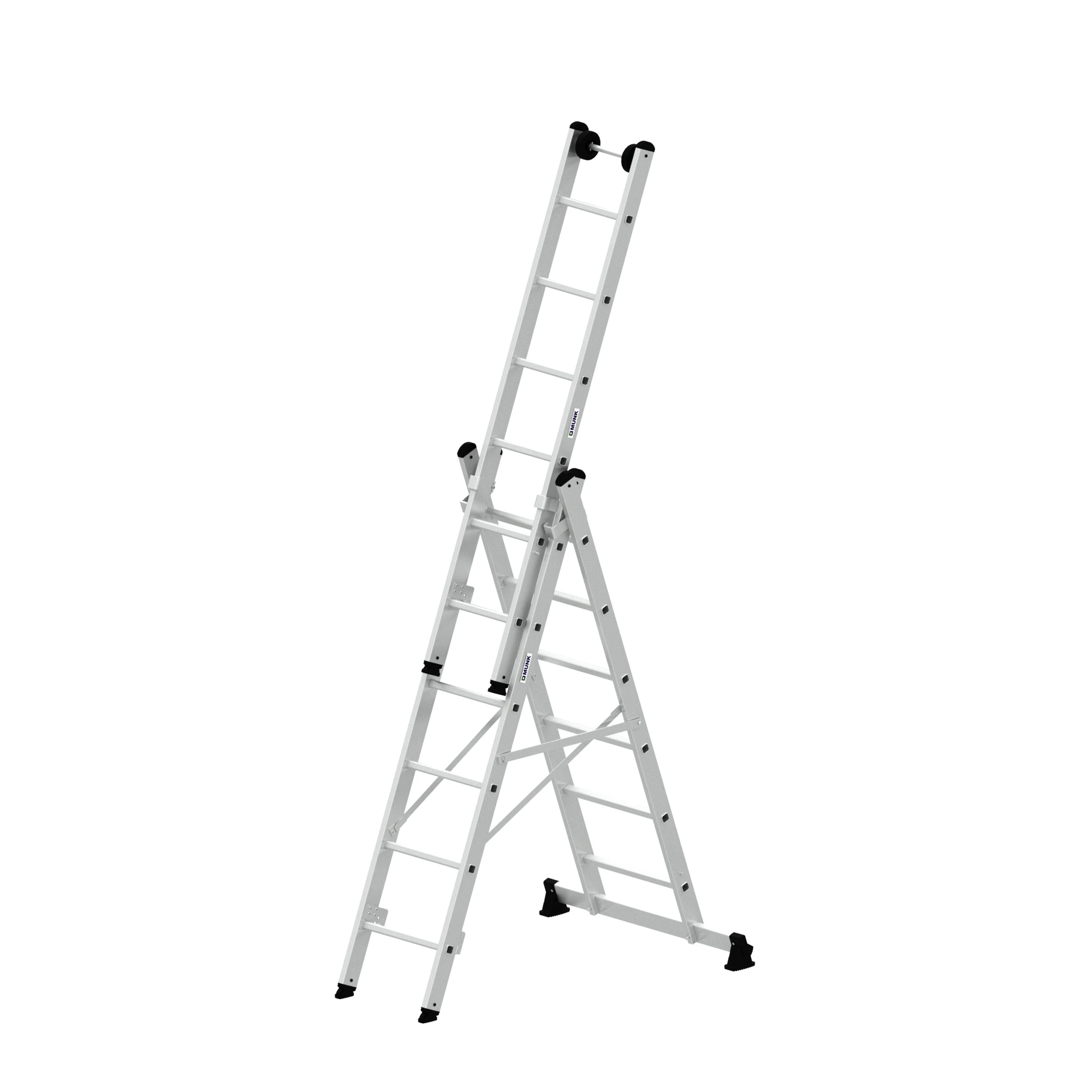 MUNK | Mehrzweckleiter 3-teilig mit nivello®-Traverse und Wandlaufrollen 3x6 Sprossen