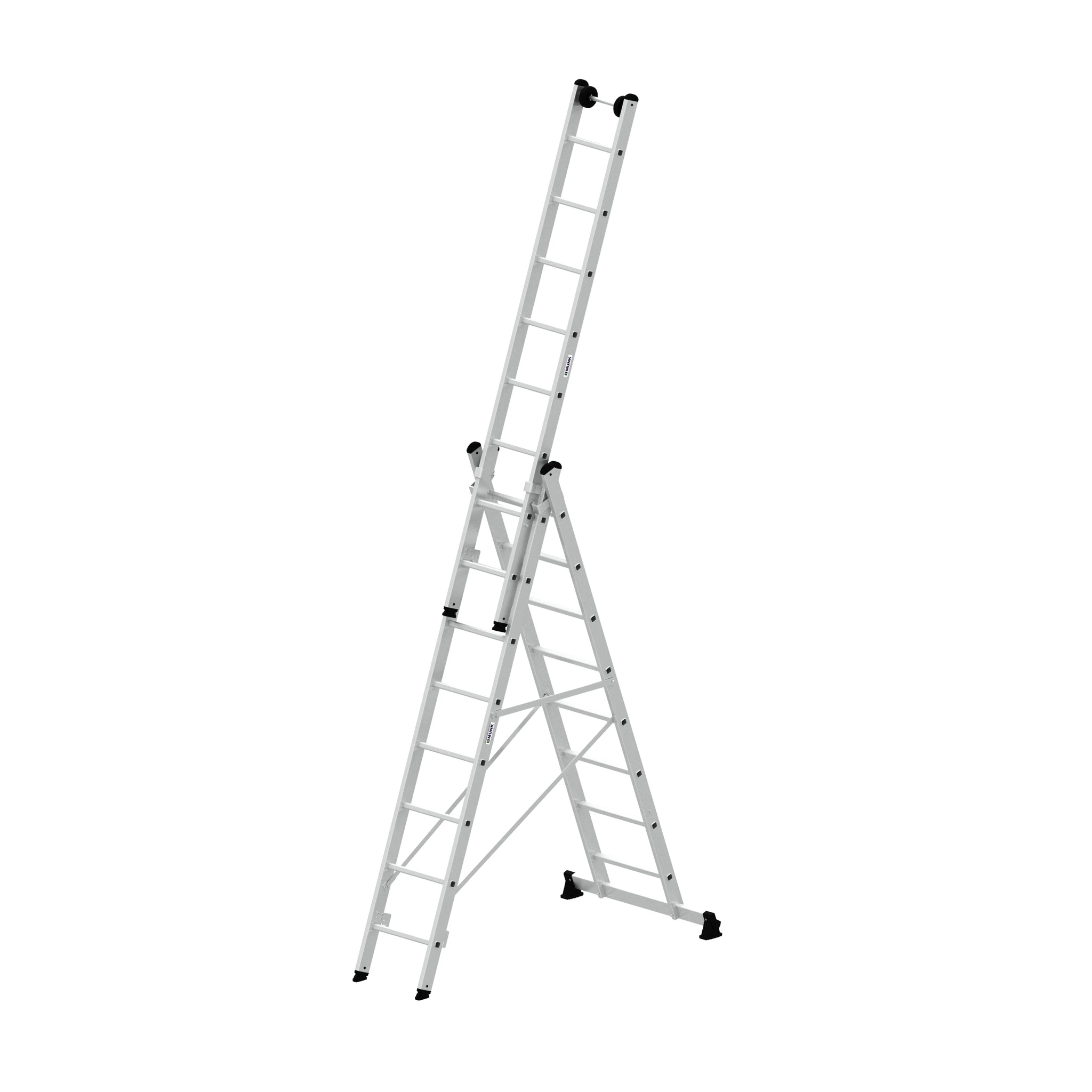 MUNK | Mehrzweckleiter 3-teilig mit nivello®-Traverse und Wandlaufrollen 3x8 Sprossen