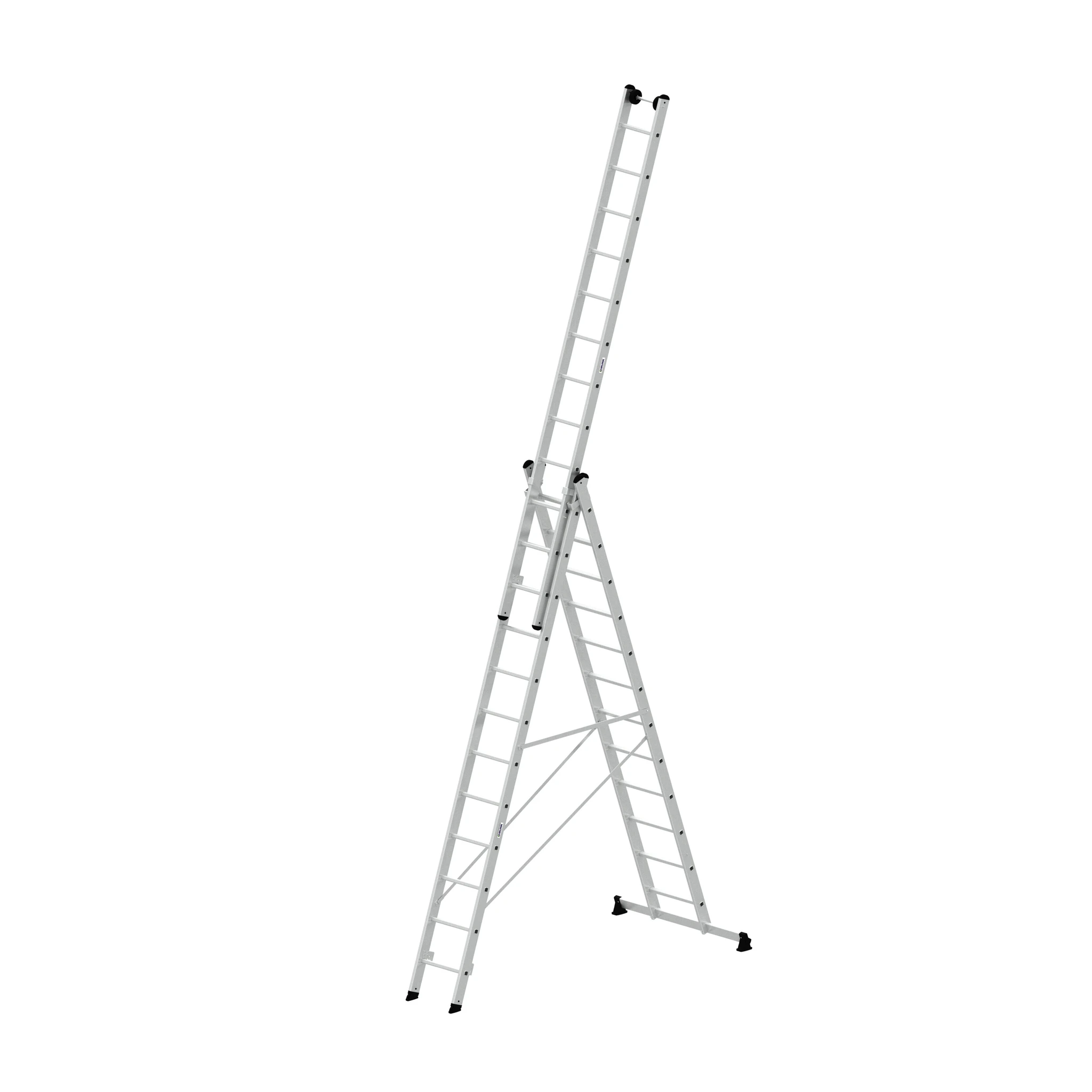 MUNK | Mehrzweckleiter 3-teilig mit nivello®-Traverse und Wandlaufrollen 3x12 Sprossen