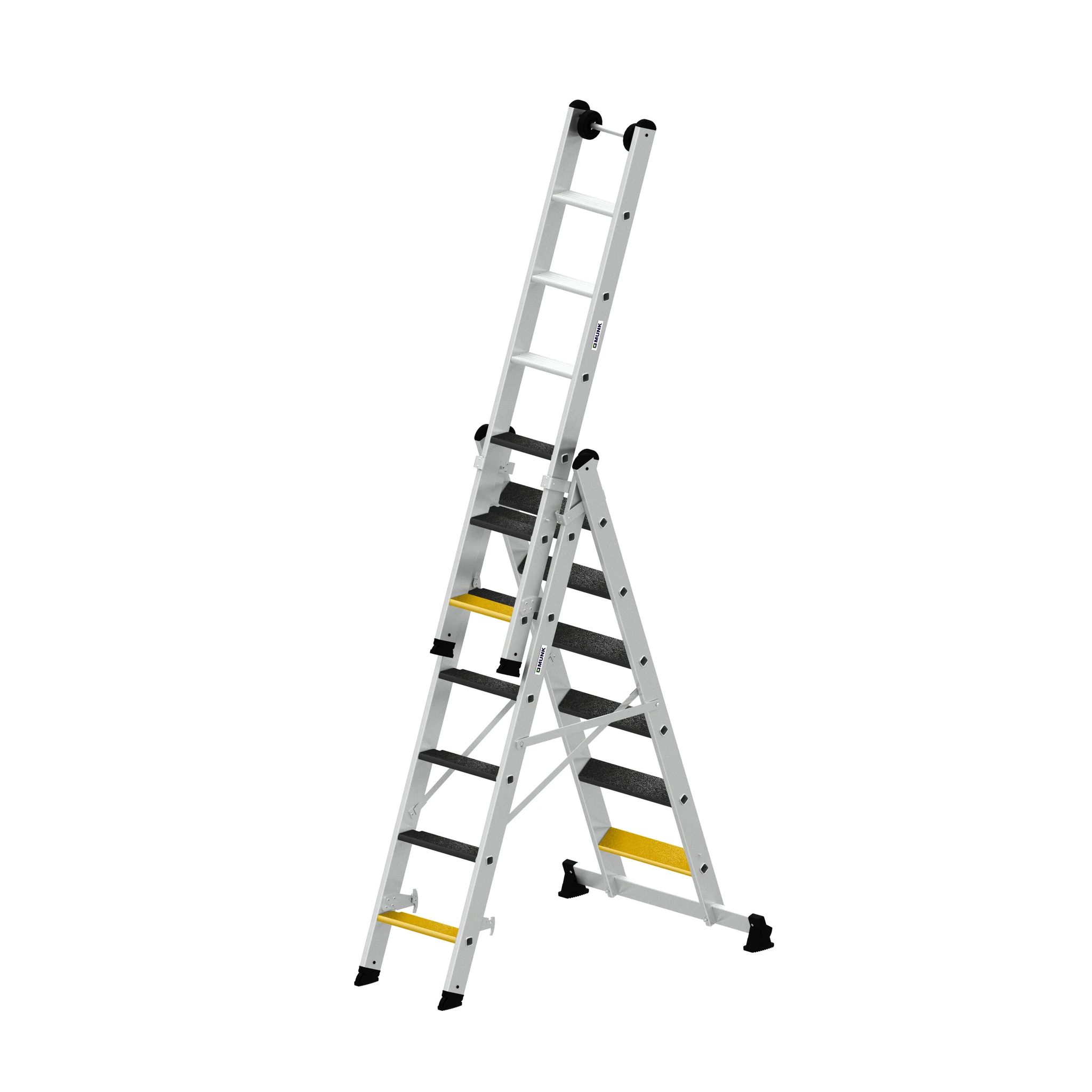 MUNK | Stufen-Mehrzweckleiter 3-teilig mit nivello®-Traverse und clip-step R13 3x6 Stufen