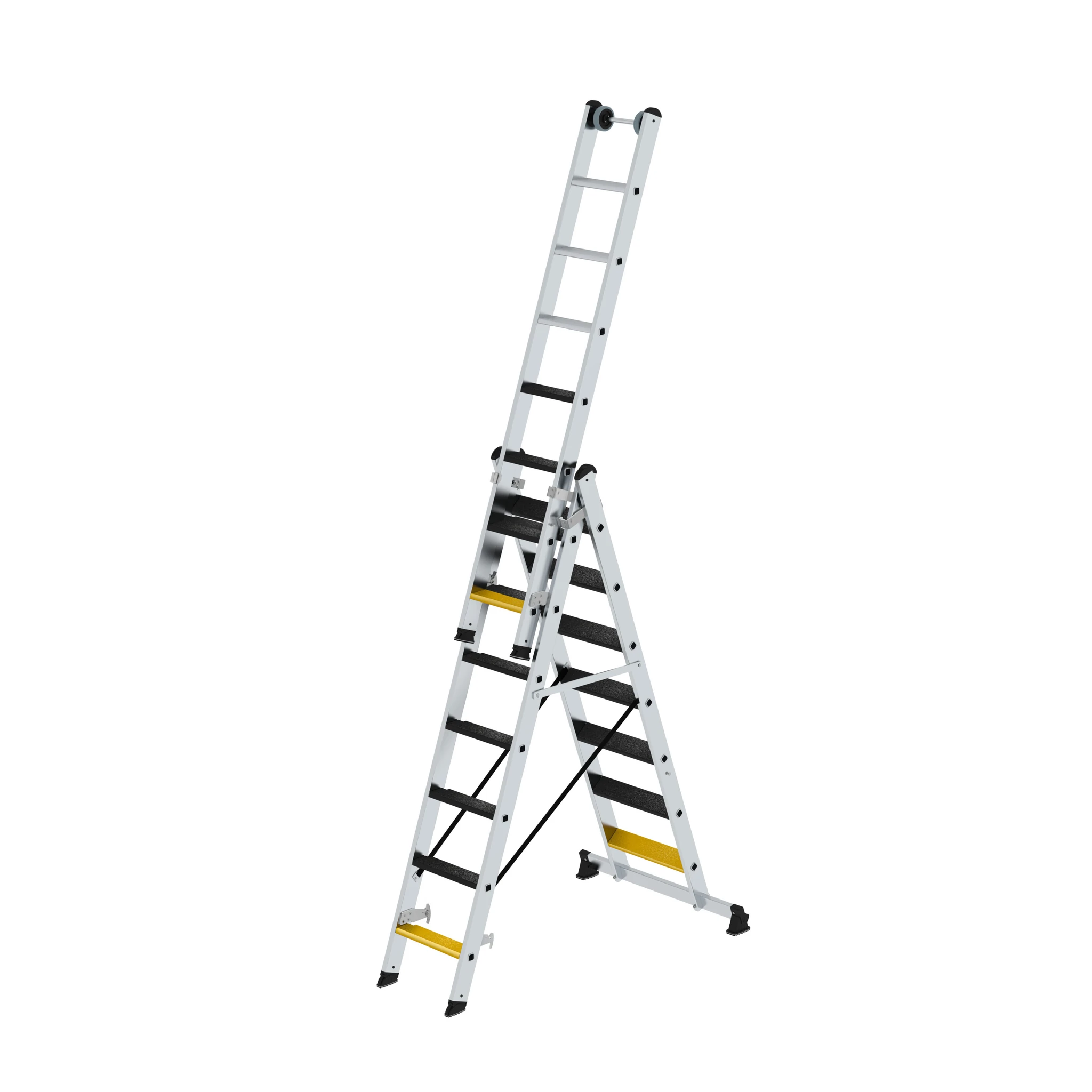 MUNK | Stufen-Mehrzweckleiter 3-teilig mit nivello®-Traverse und clip-step R13 3x7 Stufen