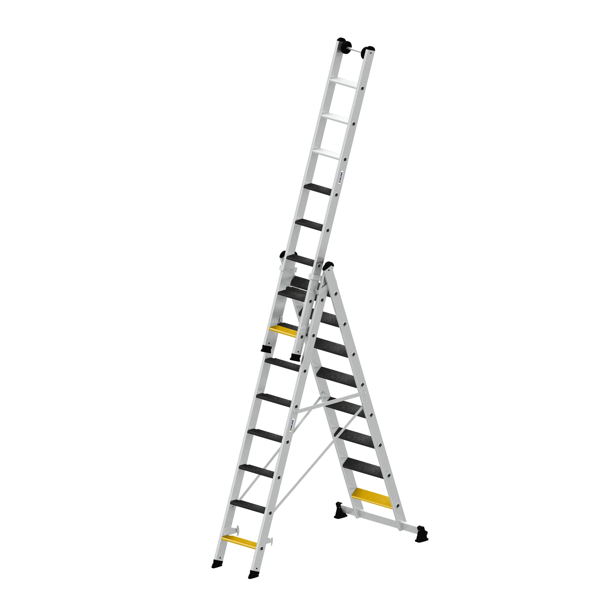 MUNK | Stufen-Mehrzweckleiter 3-teilig mit nivello®-Traverse und clip-step R13 3x8 Stufen