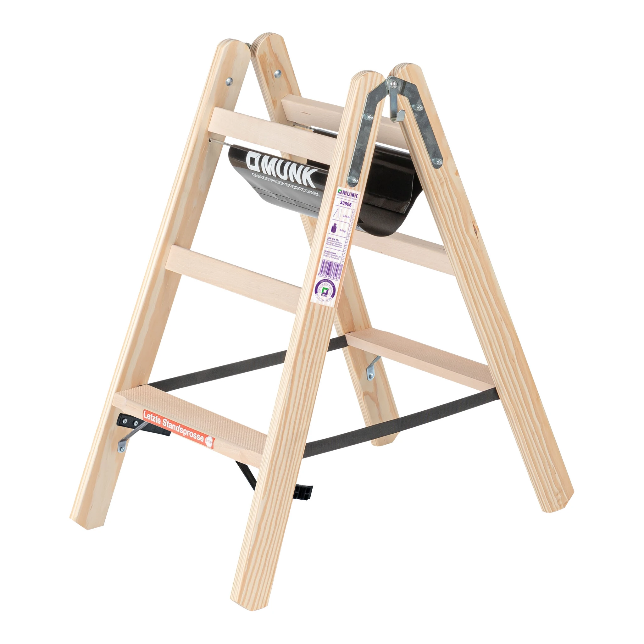MUNK | Stufen-Stehleiter Holz beidseitig begehbar 2x3 Stufen