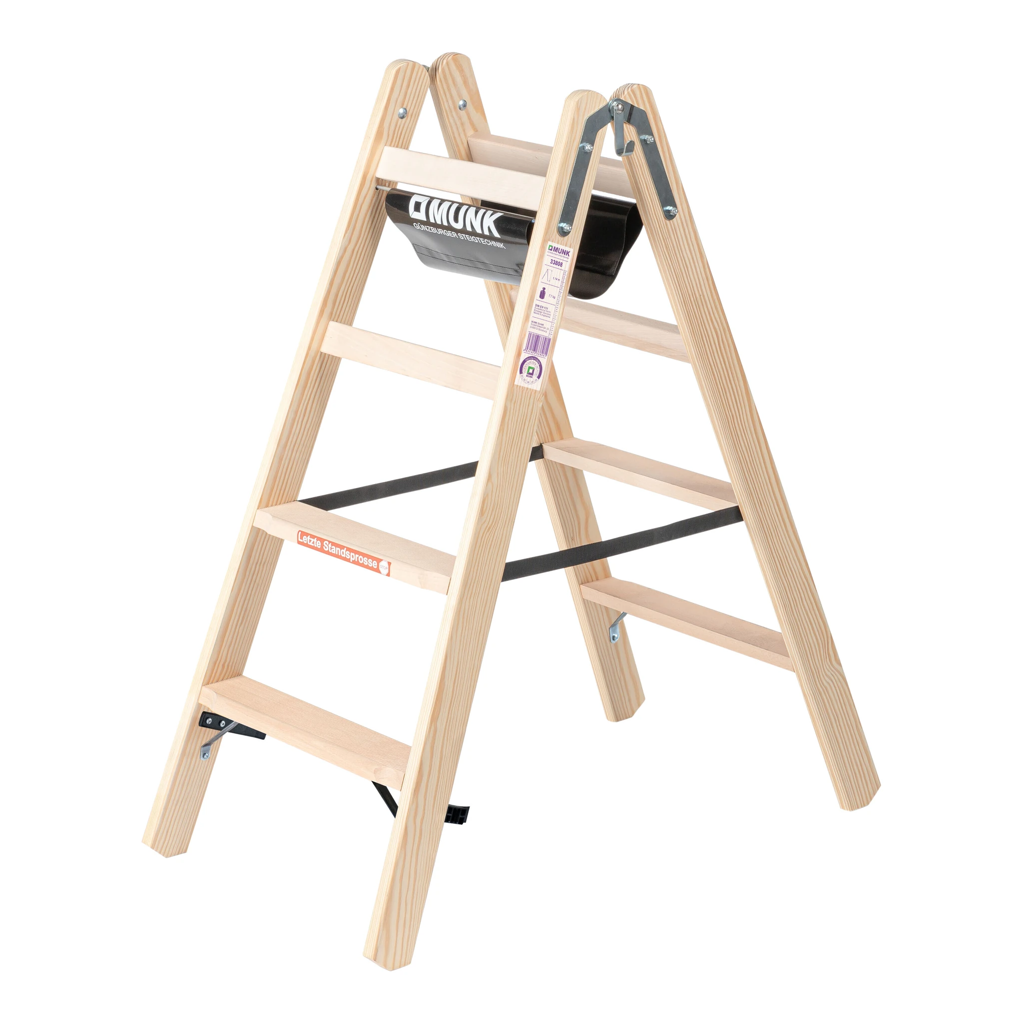 MUNK | Stufen-Stehleiter Holz beidseitig begehbar 2x4 Stufen