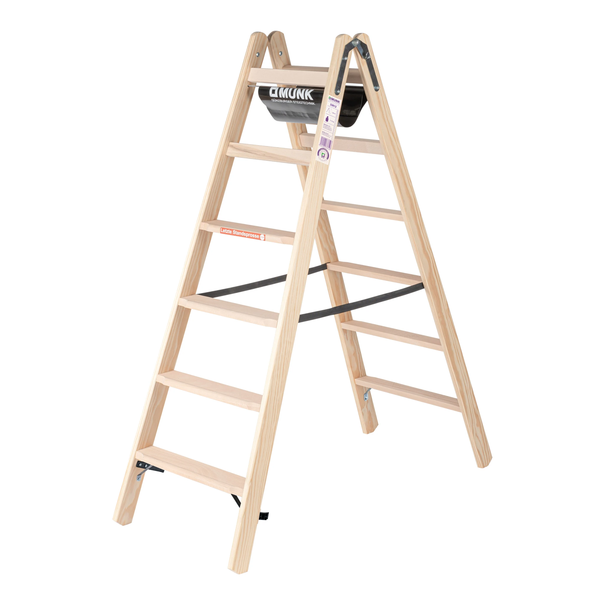 MUNK | Stufen-Stehleiter Holz beidseitig begehbar 2x6 Stufen