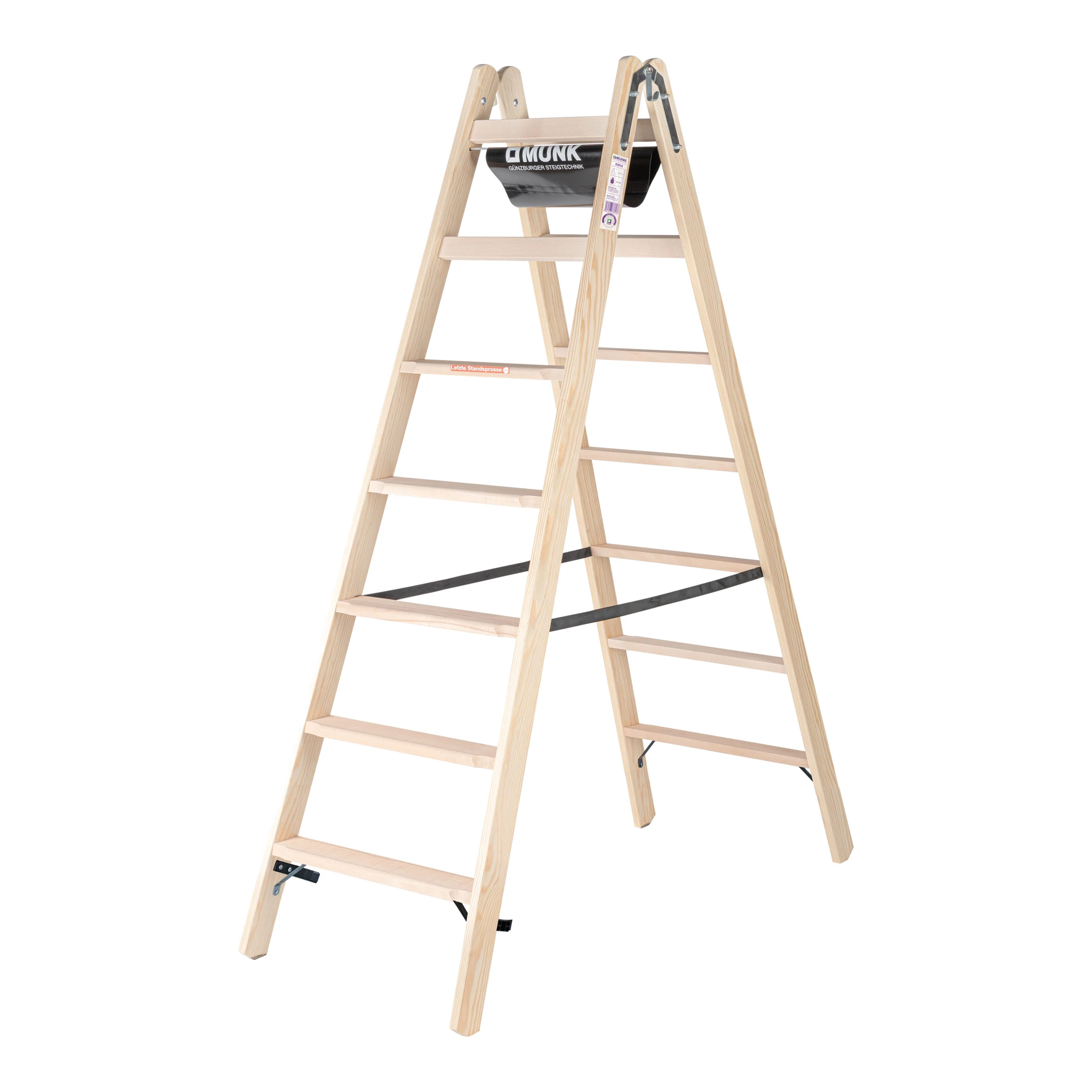 MUNK | Stufen-Stehleiter Holz beidseitig begehbar 2x7 Stufen