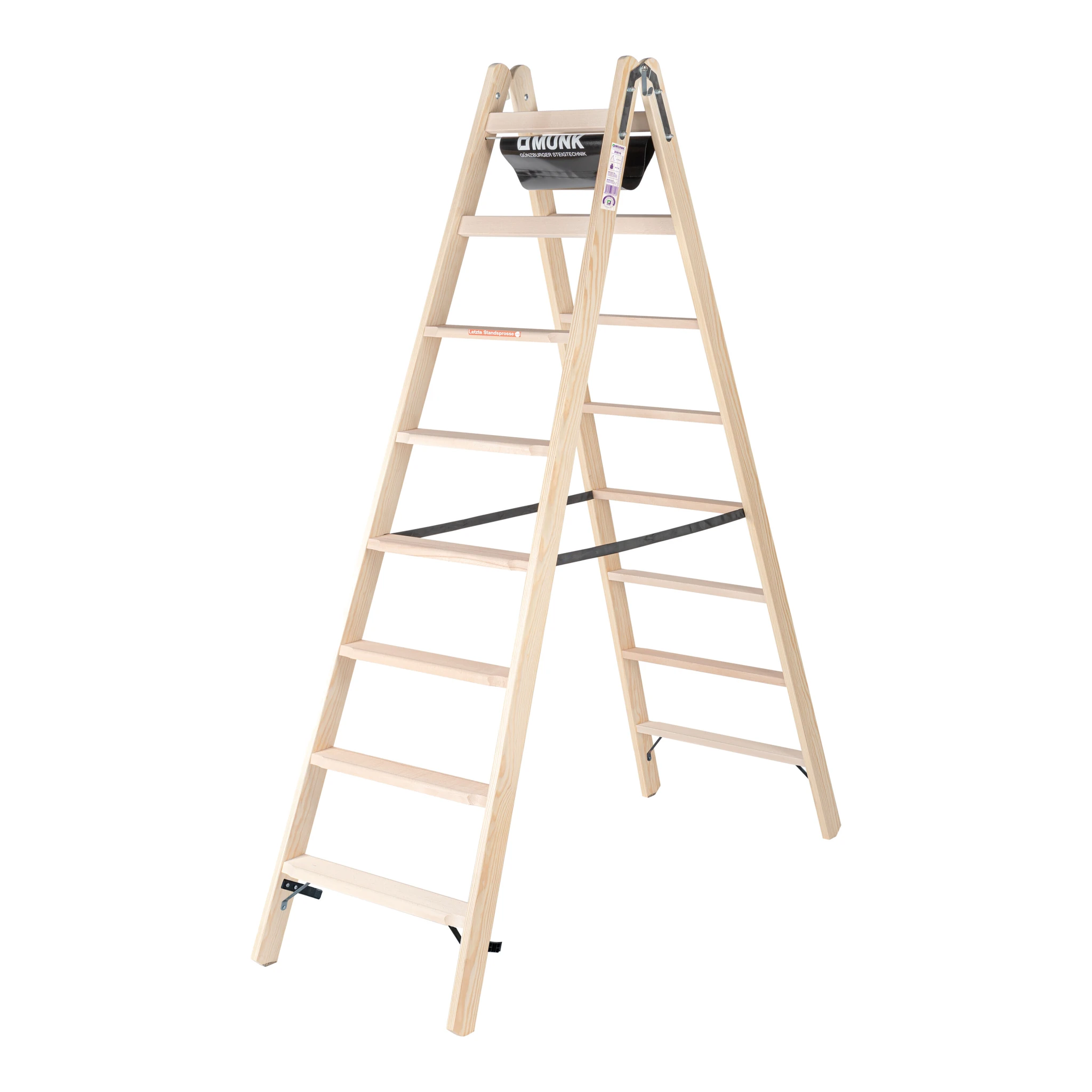 MUNK | Stufen-Stehleiter Holz beidseitig begehbar 2x8 Stufen