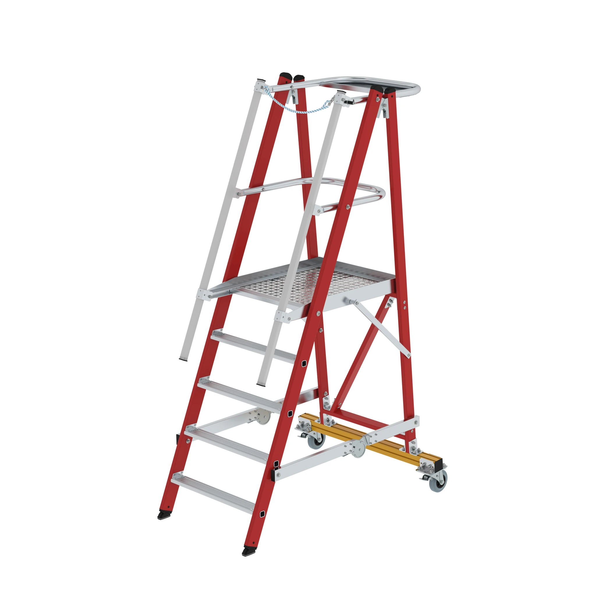 MUNK | Plattformleiter GFK/Alu klappbar und fahrbar mit GFK-Handlauf 5 Stufen