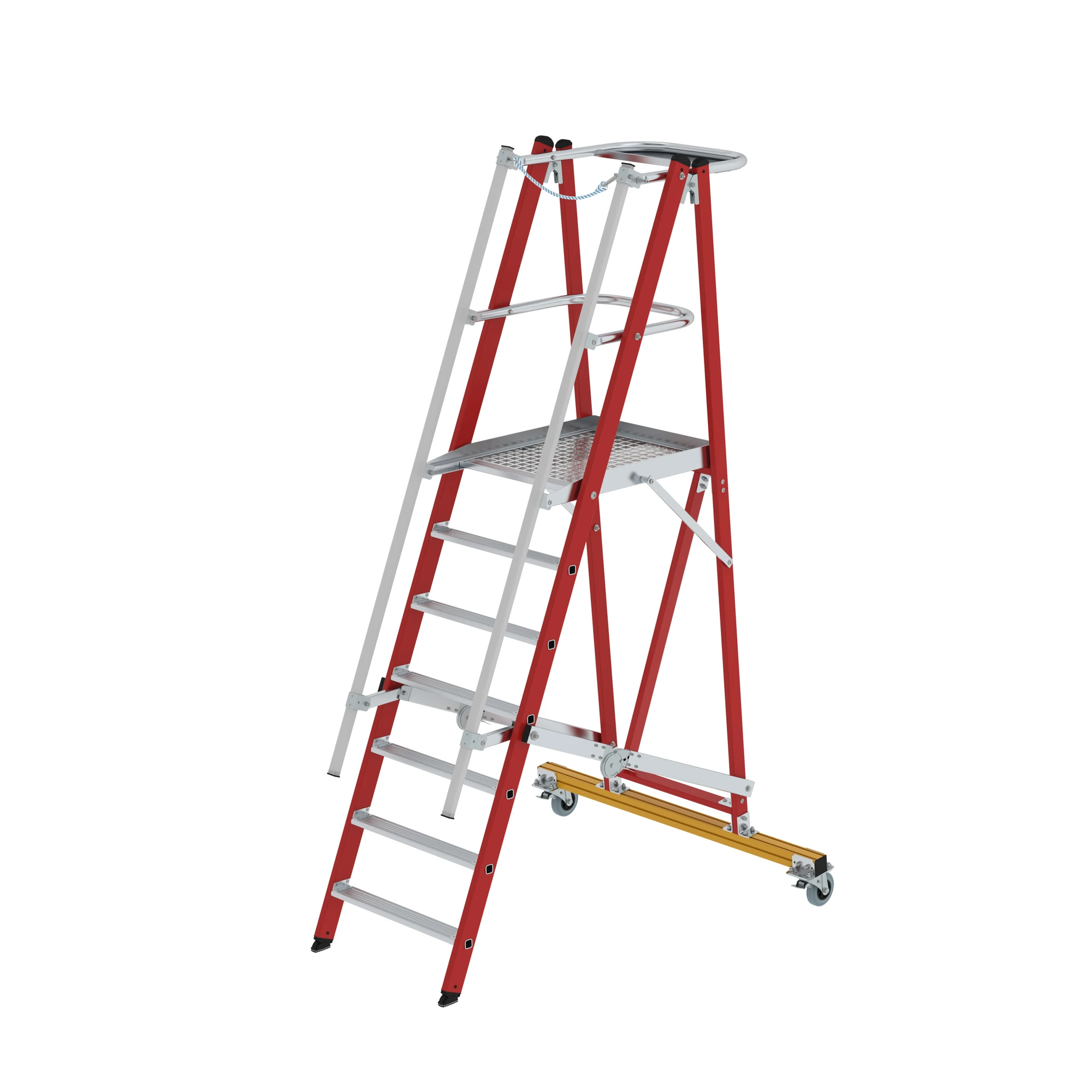 MUNK | Plattformleiter GFK/Alu klappbar und fahrbar mit GFK-Handlauf 7 Stufen