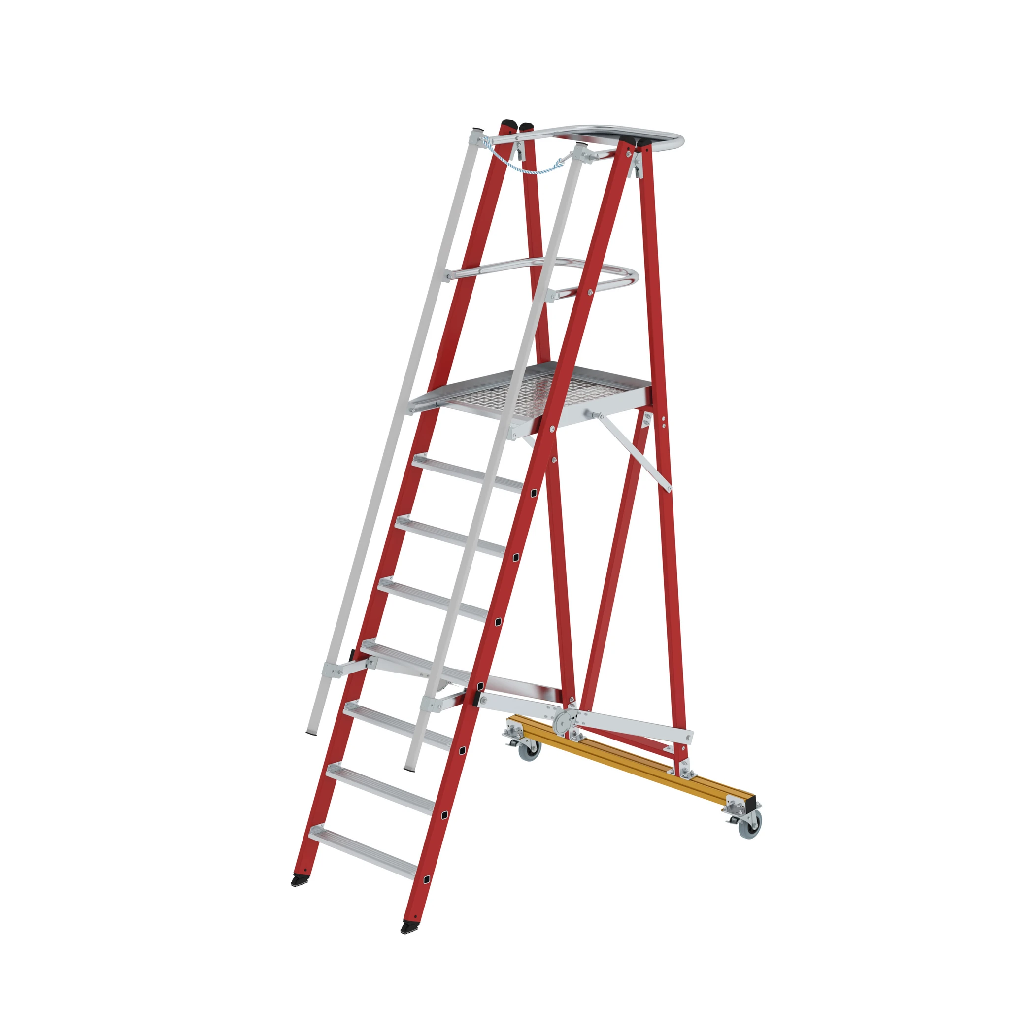 MUNK | Plattformleiter GFK/Alu klappbar und fahrbar mit GFK-Handlauf 8 Stufen