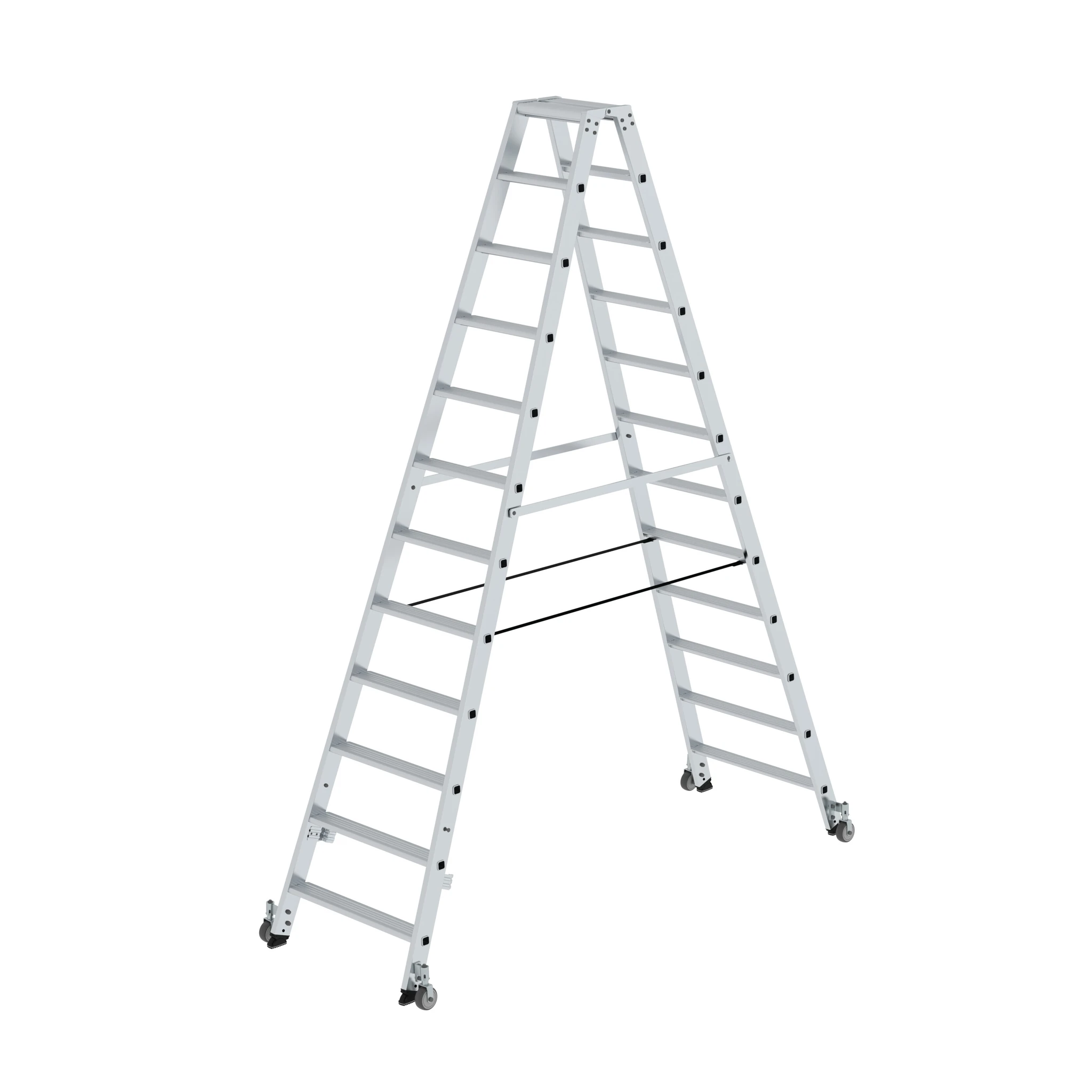 MUNK | Stufen-Stehleiter beidseitig begehbar mit Rollen 2x12 Stufen
