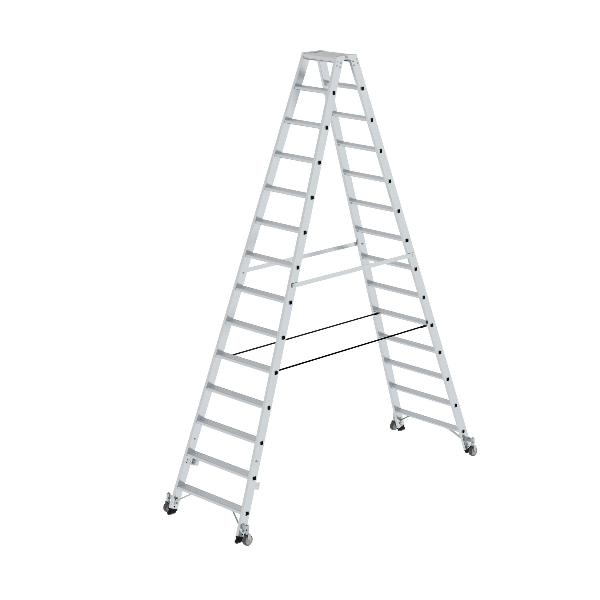 MUNK | Stufen-Stehleiter beidseitig begehbar mit Rollen 2x14 Stufen