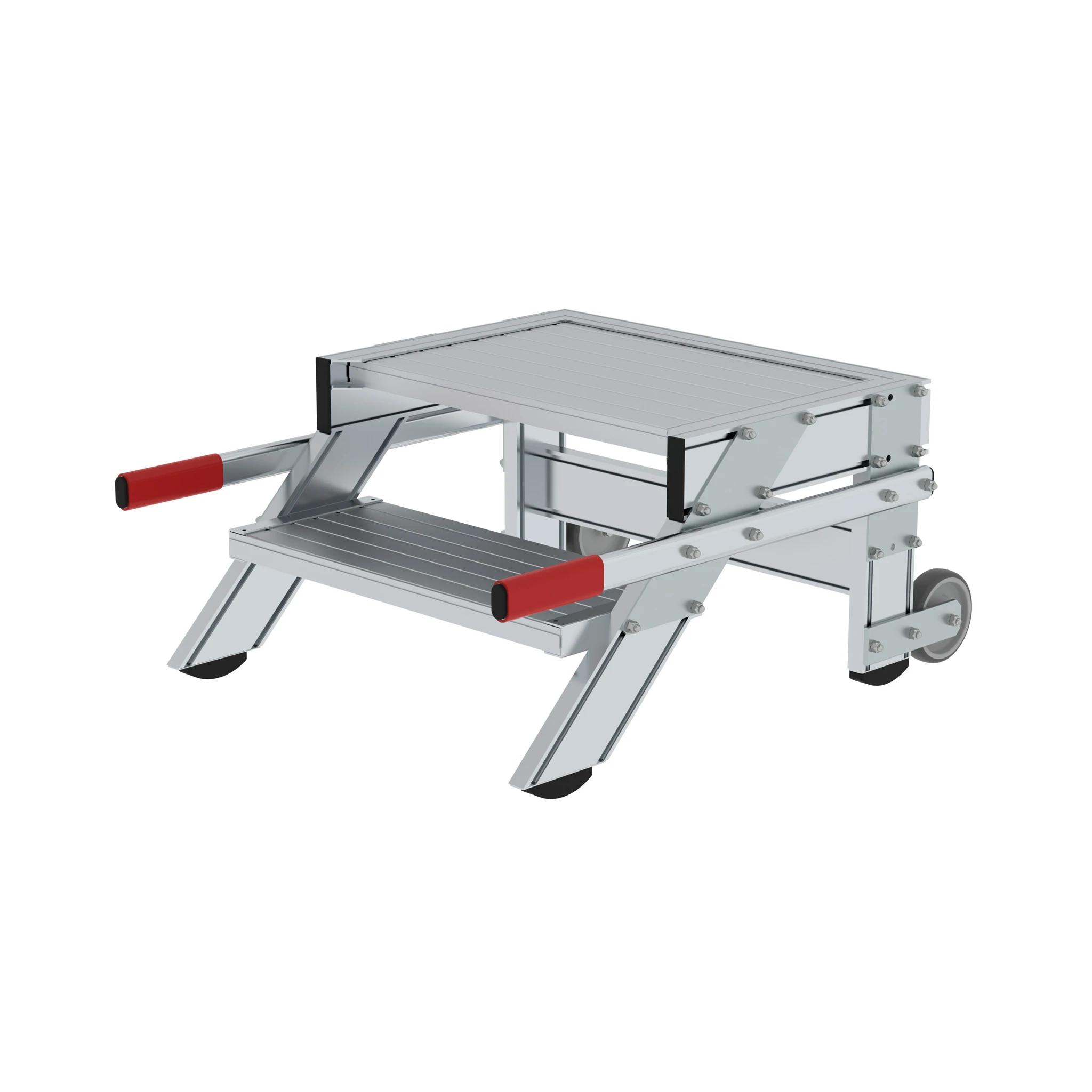 MUNK | Arbeitspodest fahrbar, Stufenbreite 600 mm, Aluminium geriffelt 2 Stufen