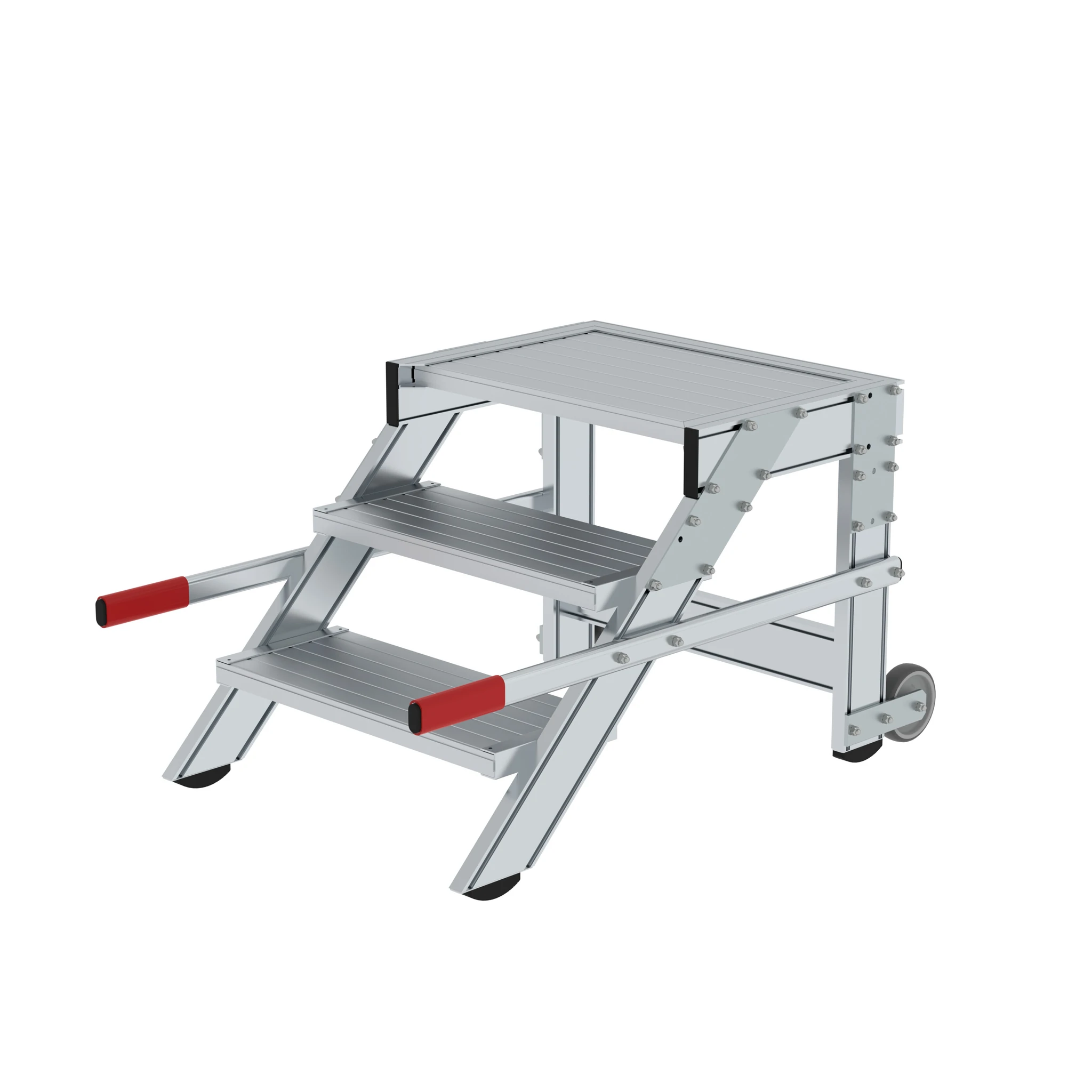 MUNK | Arbeitspodest fahrbar, Stufenbreite 600 mm, Aluminium geriffelt 3 Stufen
