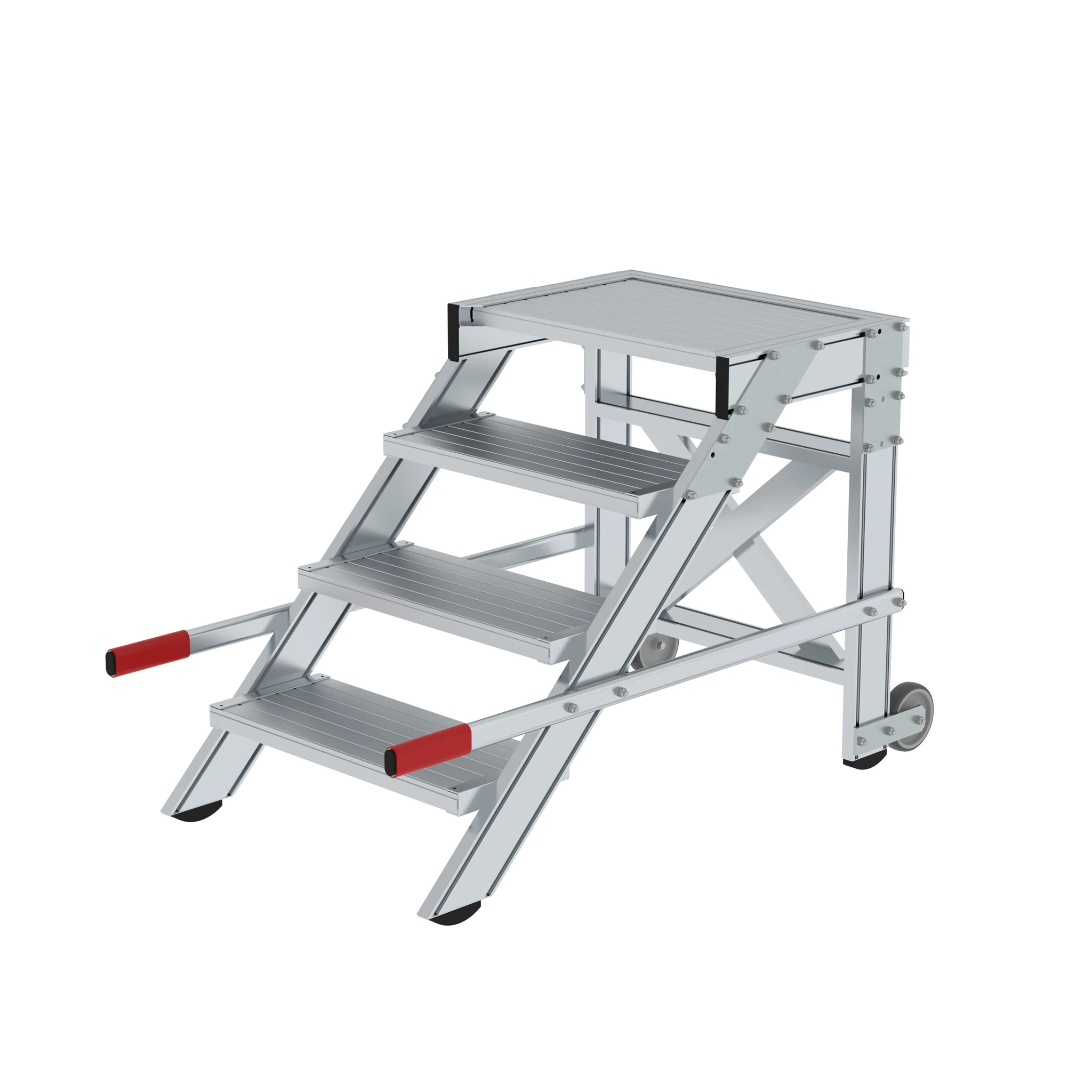 MUNK | Arbeitspodest fahrbar, Stufenbreite 600 mm, Aluminium geriffelt 4 Stufen